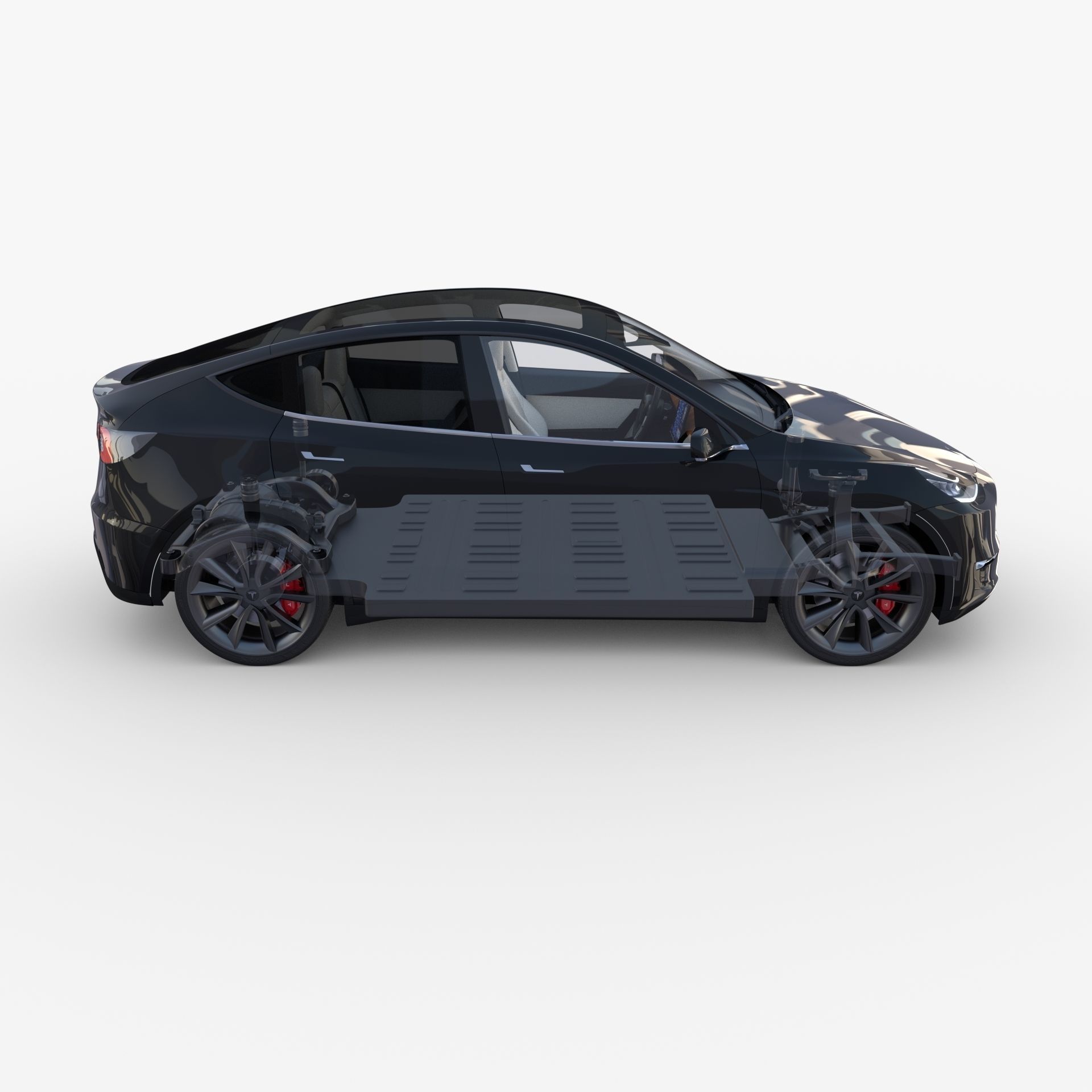 Tesla Model Y RWD Black with interior and chassis 3D model_17