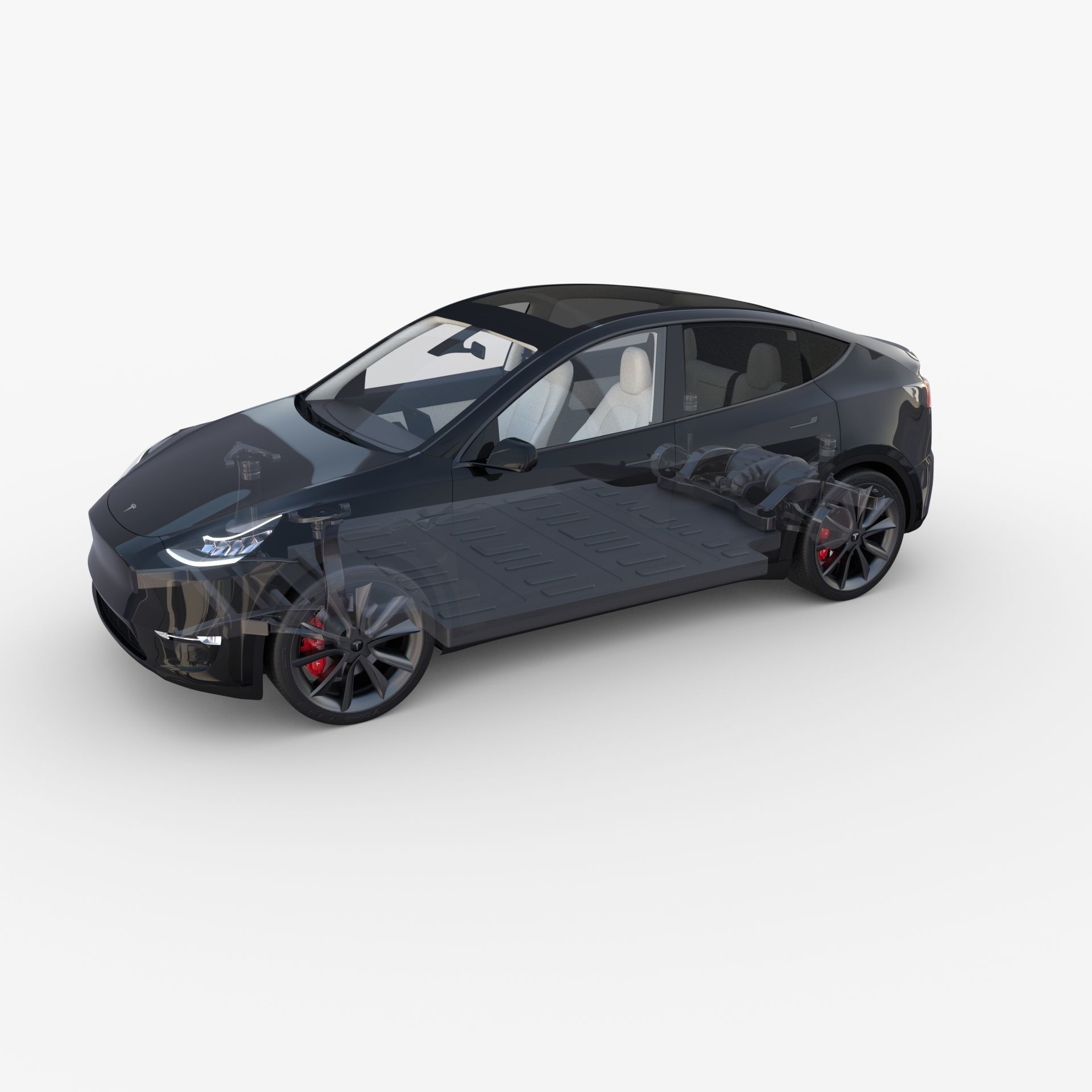 Tesla Model Y RWD Black with interior and chassis 3D model_35