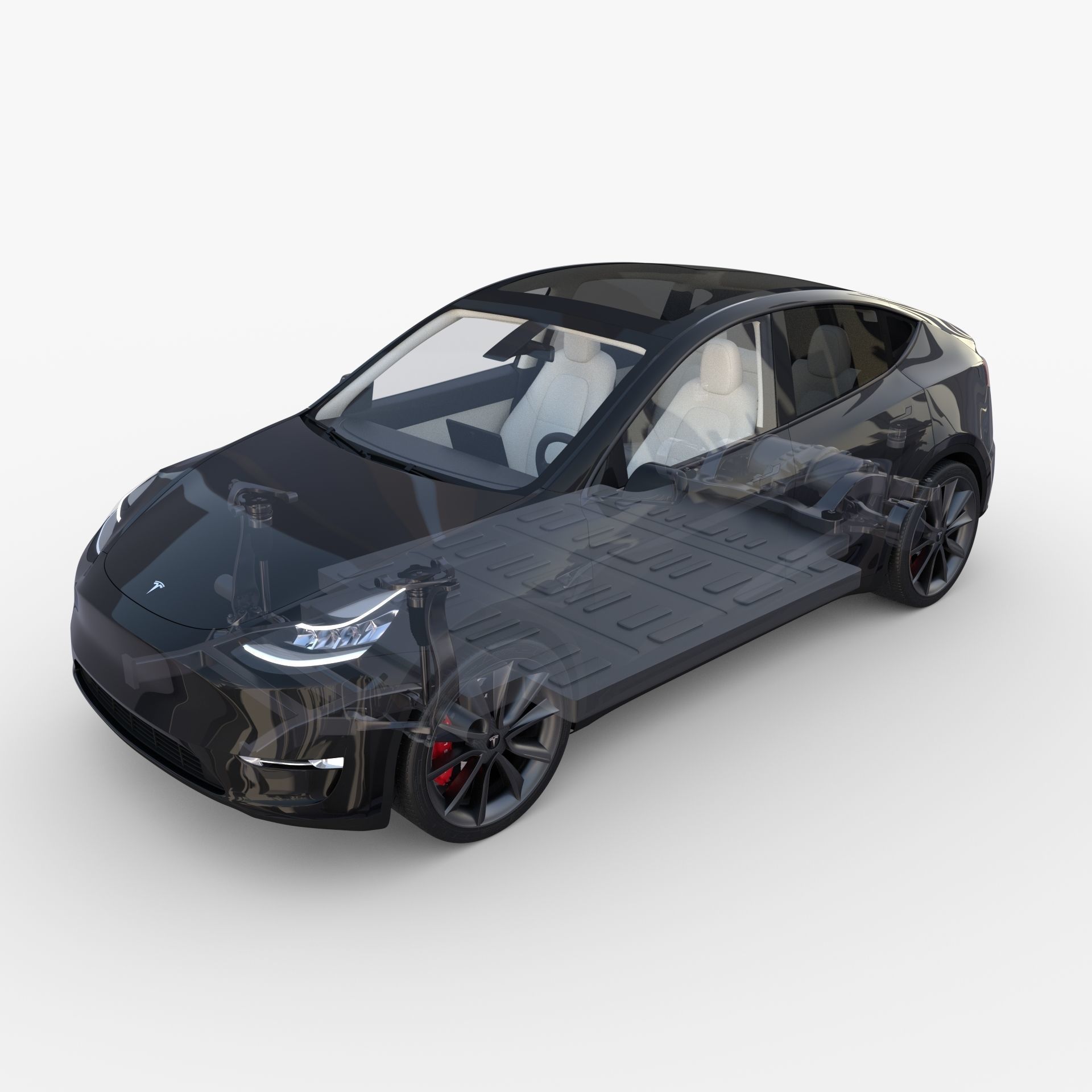 Tesla Model Y RWD Black with interior and chassis 3D model_31