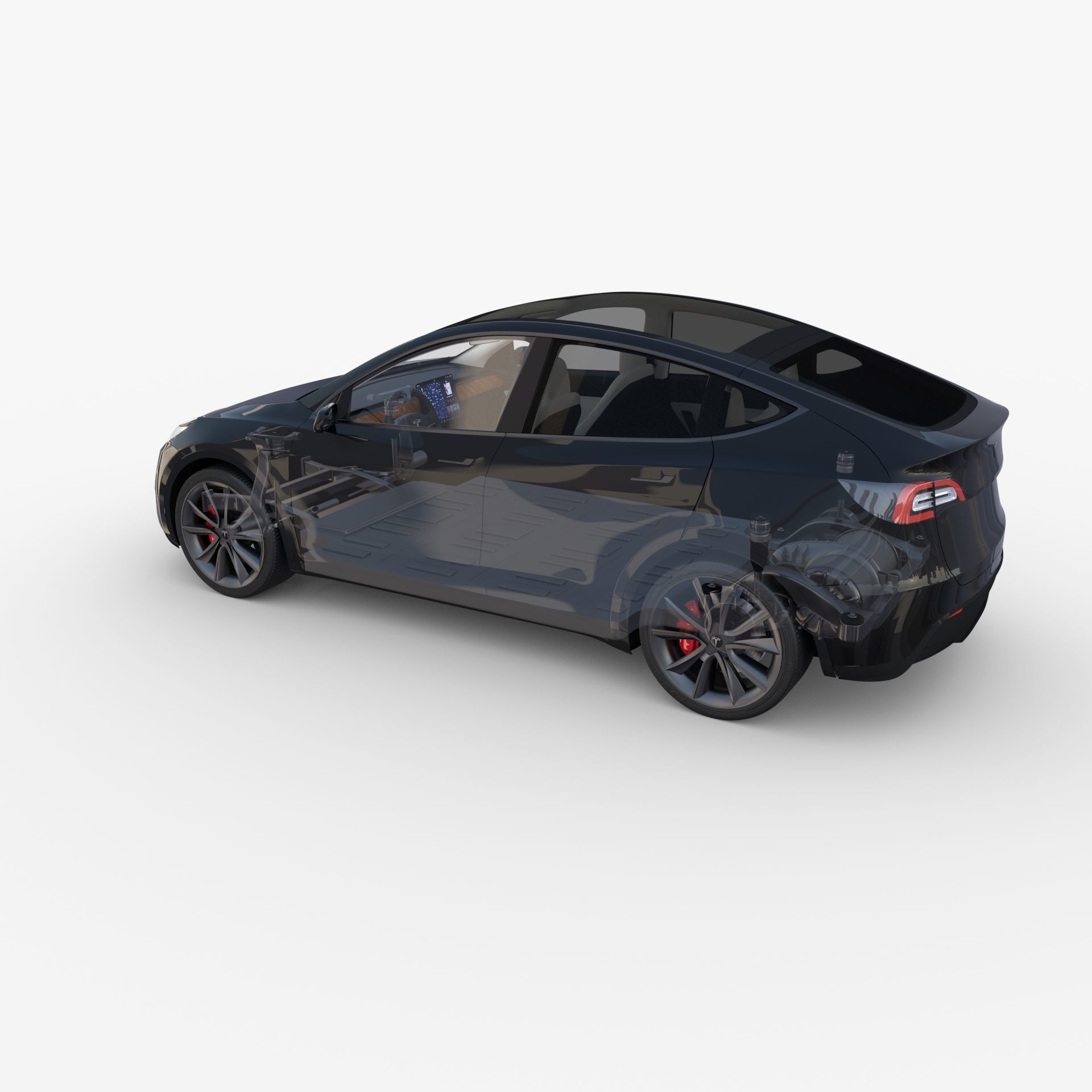 Tesla Model Y RWD Black with interior and chassis 3D model_12
