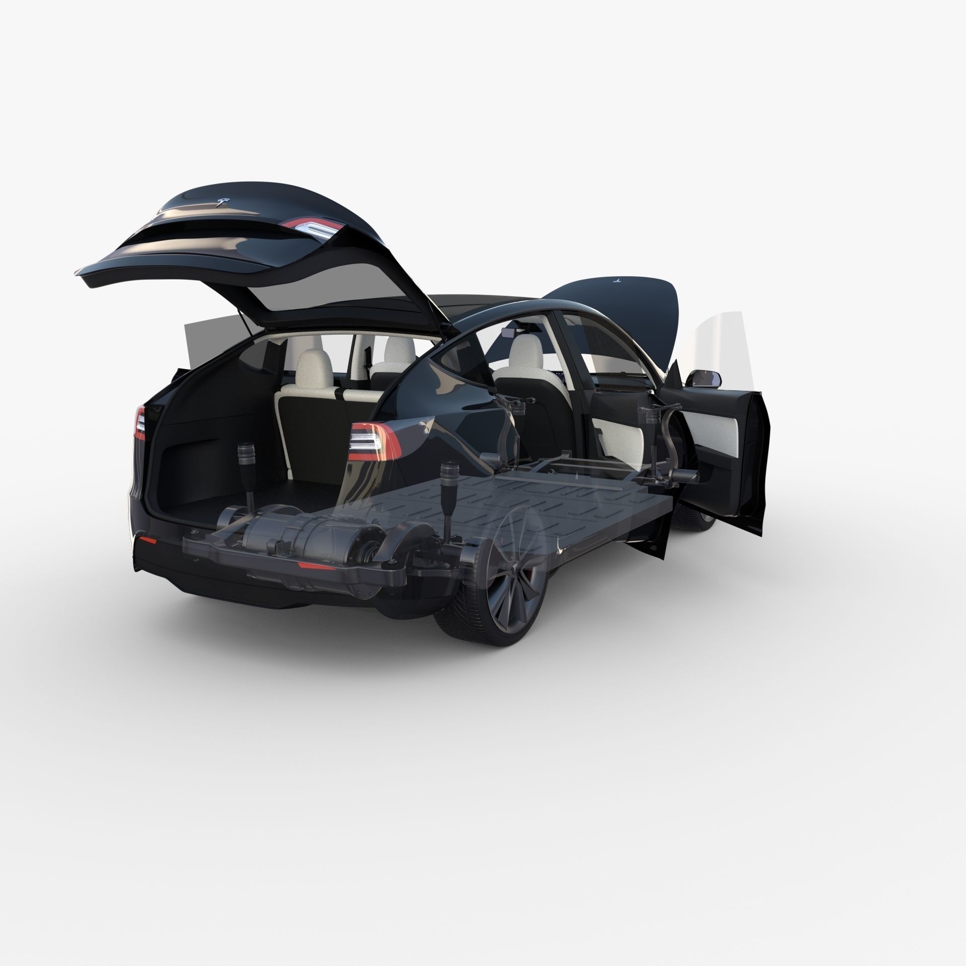 Tesla Model Y RWD Black with interior and chassis 3D model_21