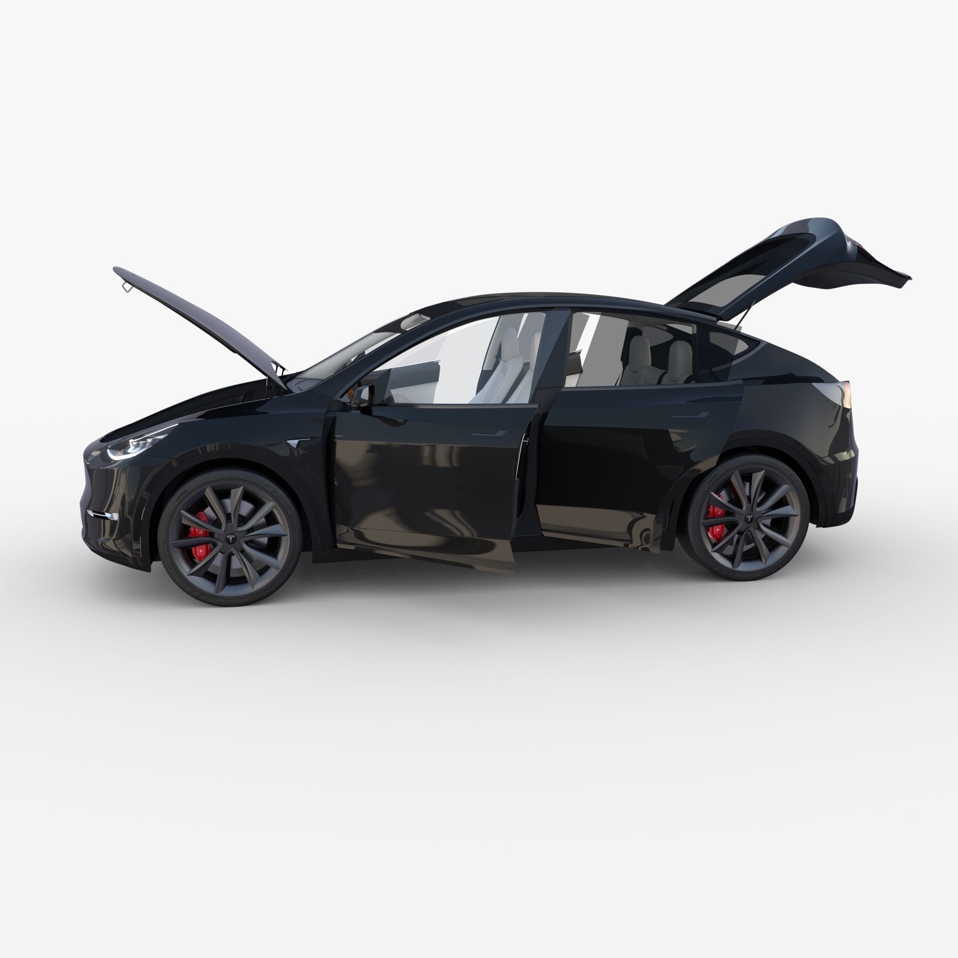 Tesla Model Y RWD Black with interior and chassis 3D model_44