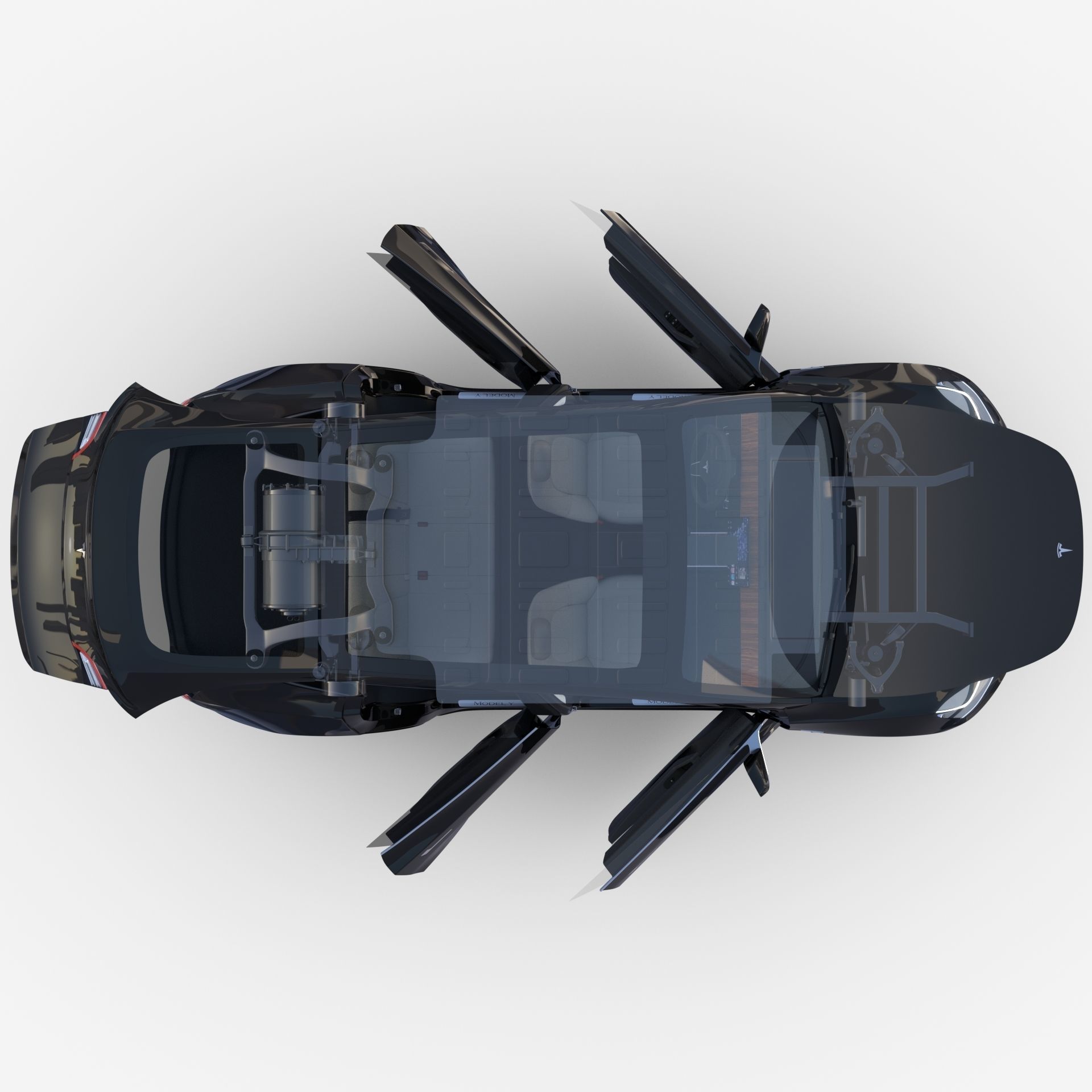 Tesla Model Y RWD Black with interior and chassis 3D model_39