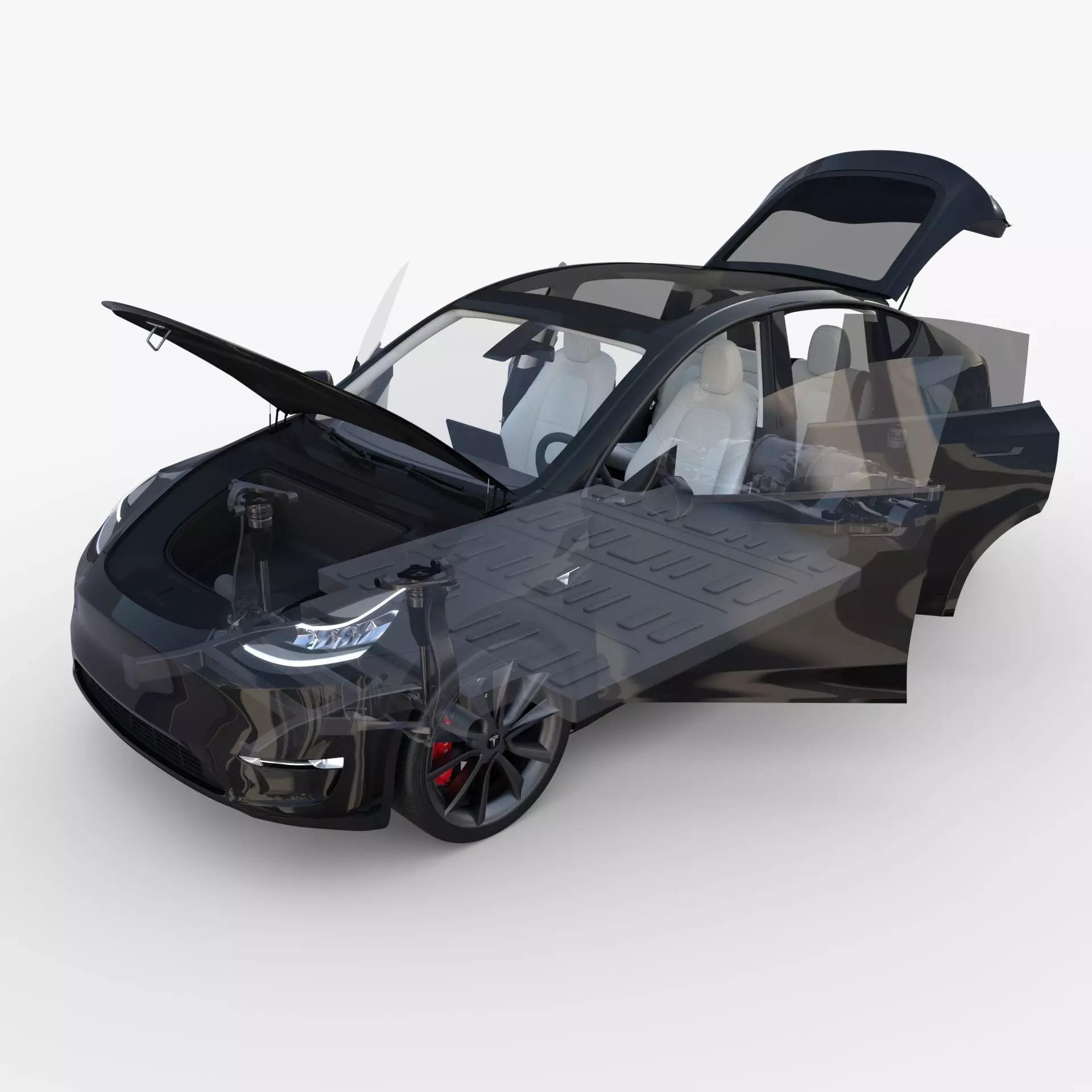 Tesla Model Y RWD Black with interior and chassis 3D model_0