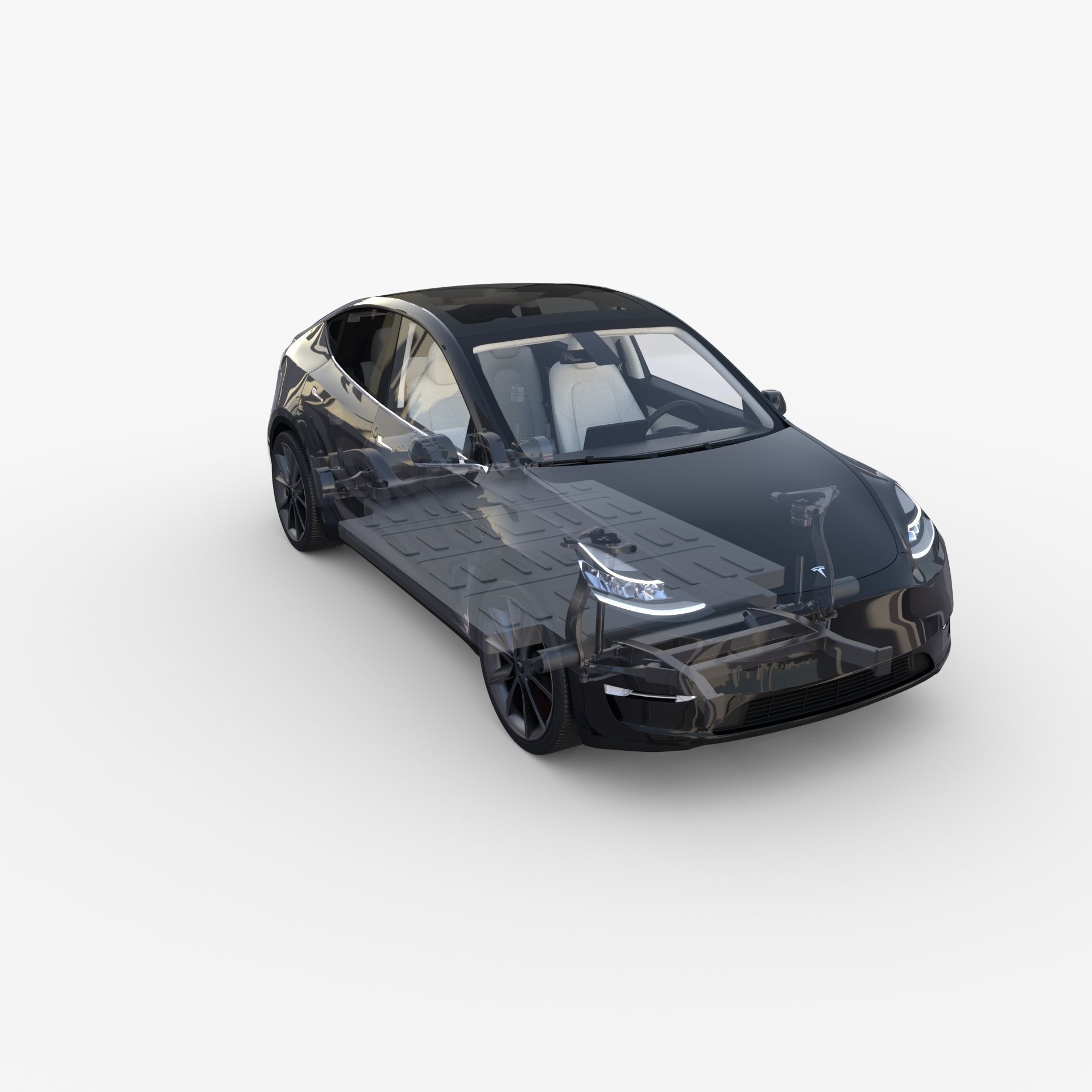 Tesla Model Y RWD Black with interior and chassis 3D model_10