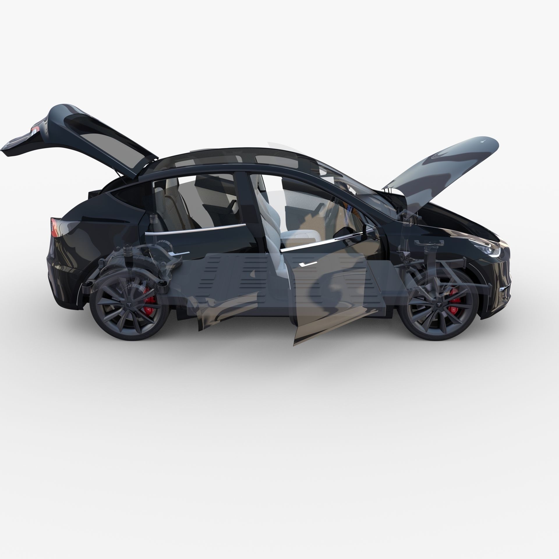 Tesla Model Y RWD Black with interior and chassis 3D model_37