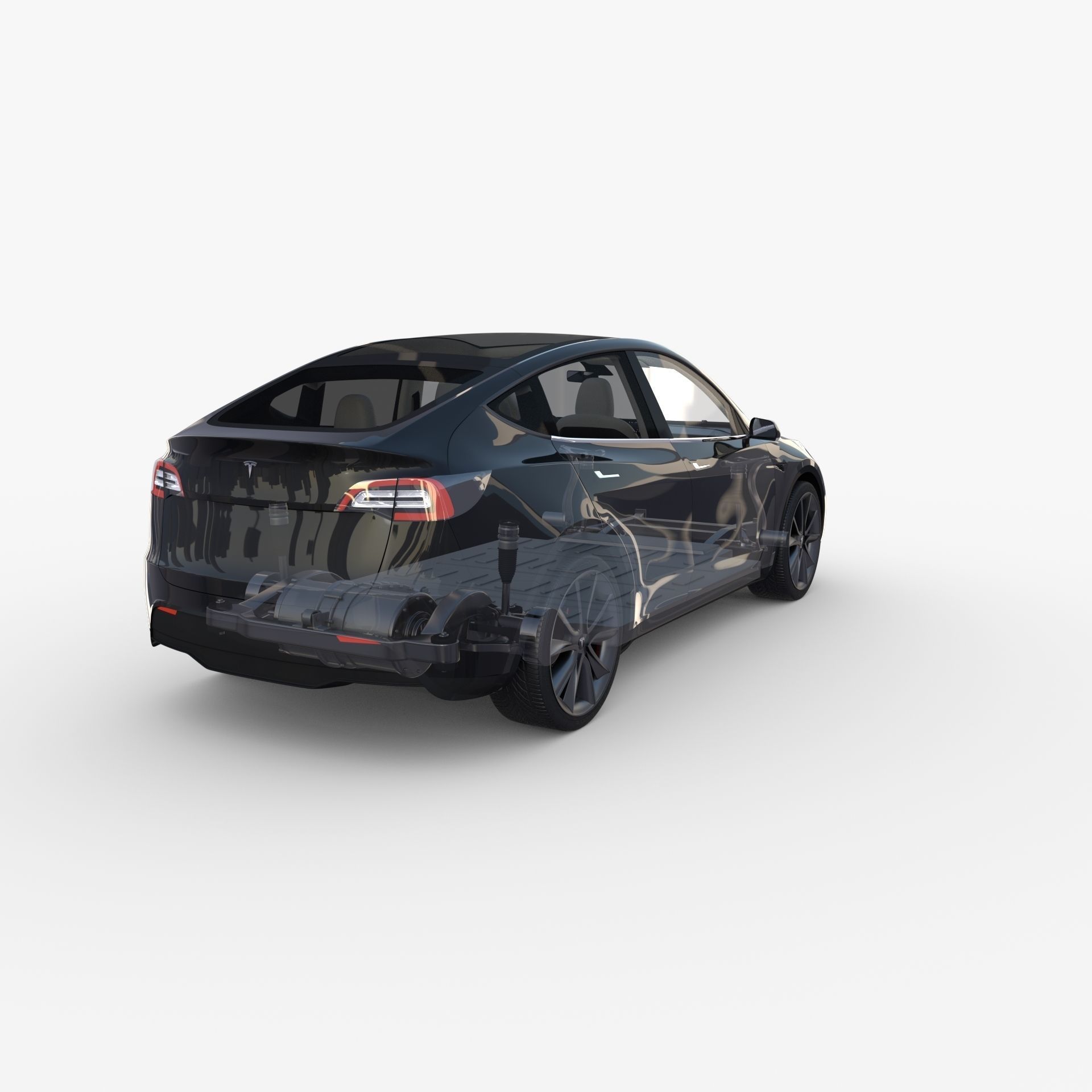 Tesla Model Y RWD Black with interior and chassis 3D model_11