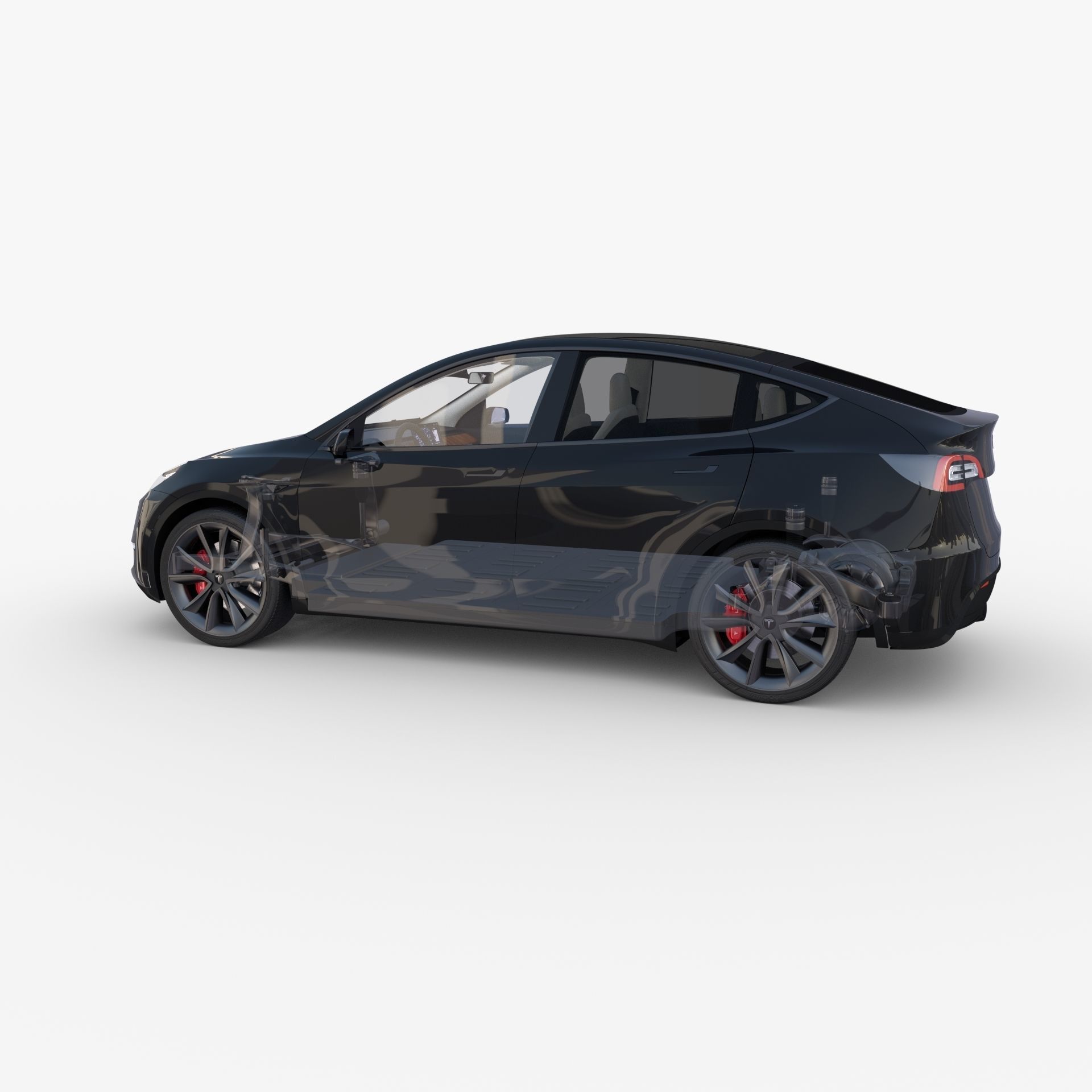 Tesla Model Y RWD Black with interior and chassis 3D model_13