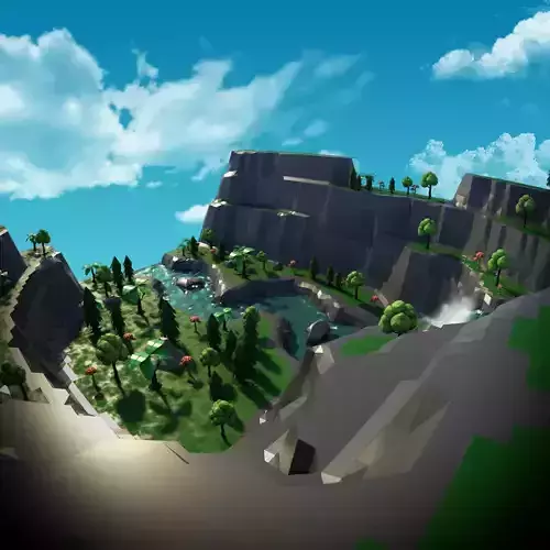 Low poly fantastic woods landscape 