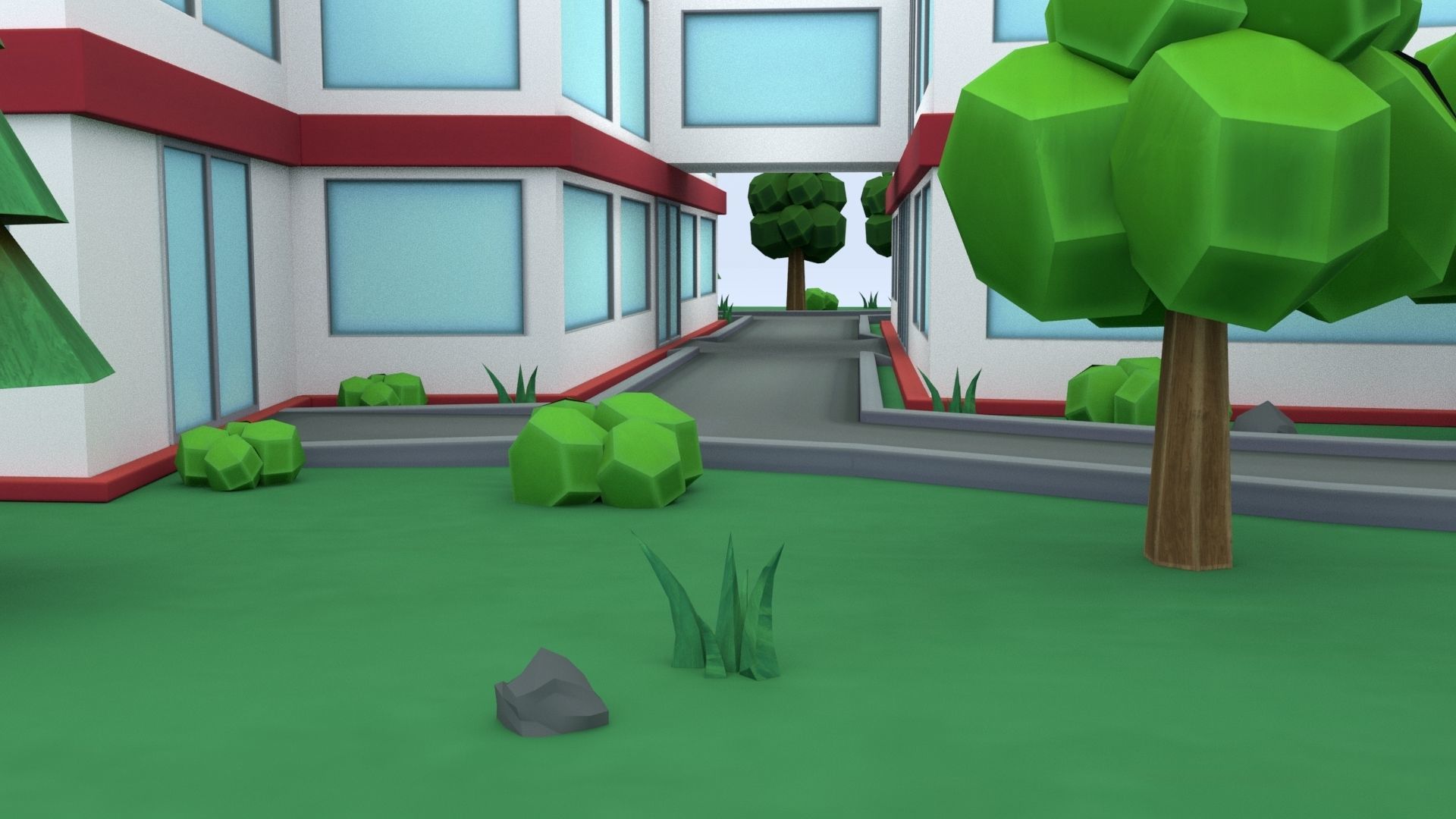 Cartoon Hospital Low-poly 3D model_35
