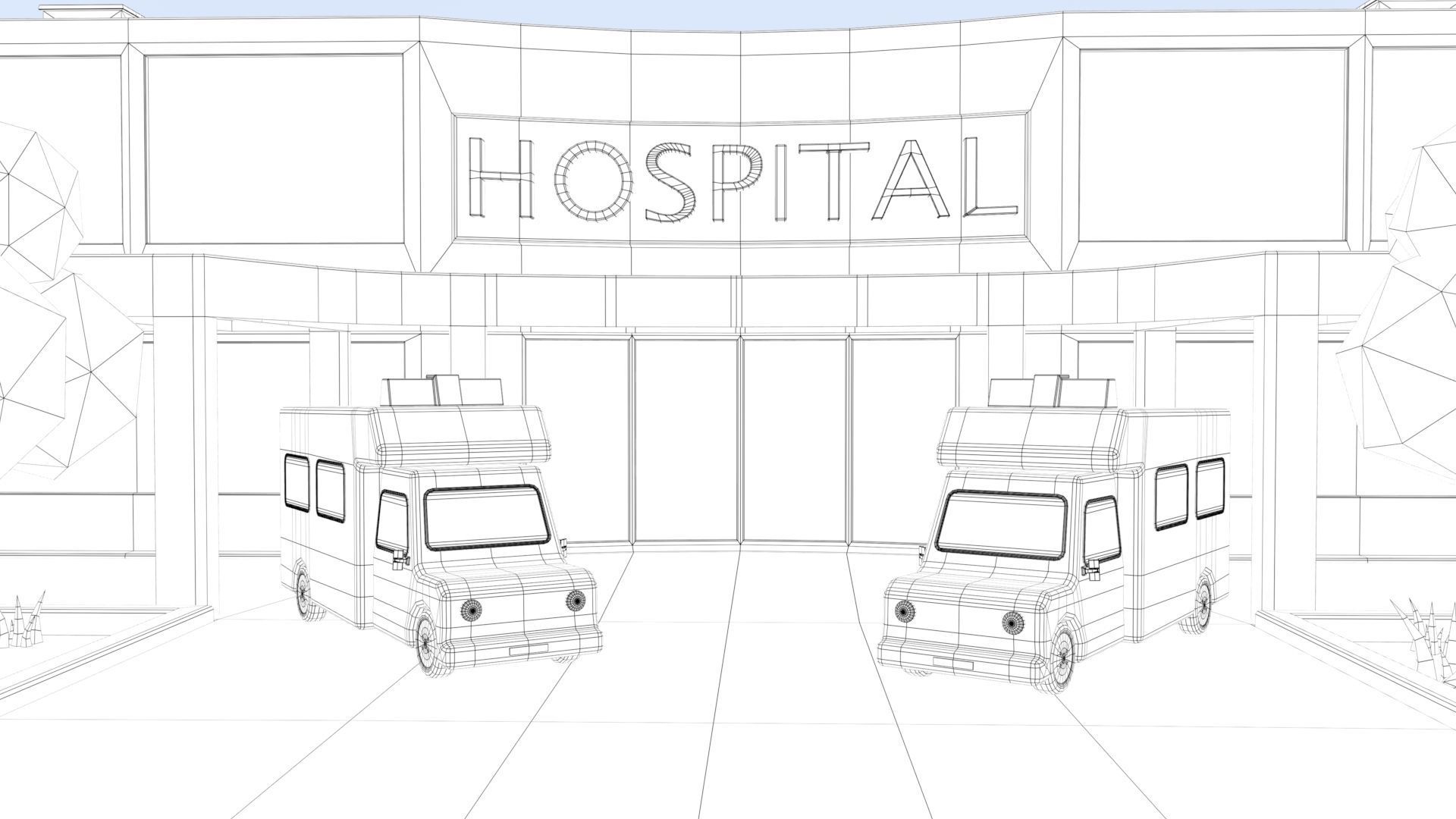 Cartoon Hospital Low-poly 3D model_58