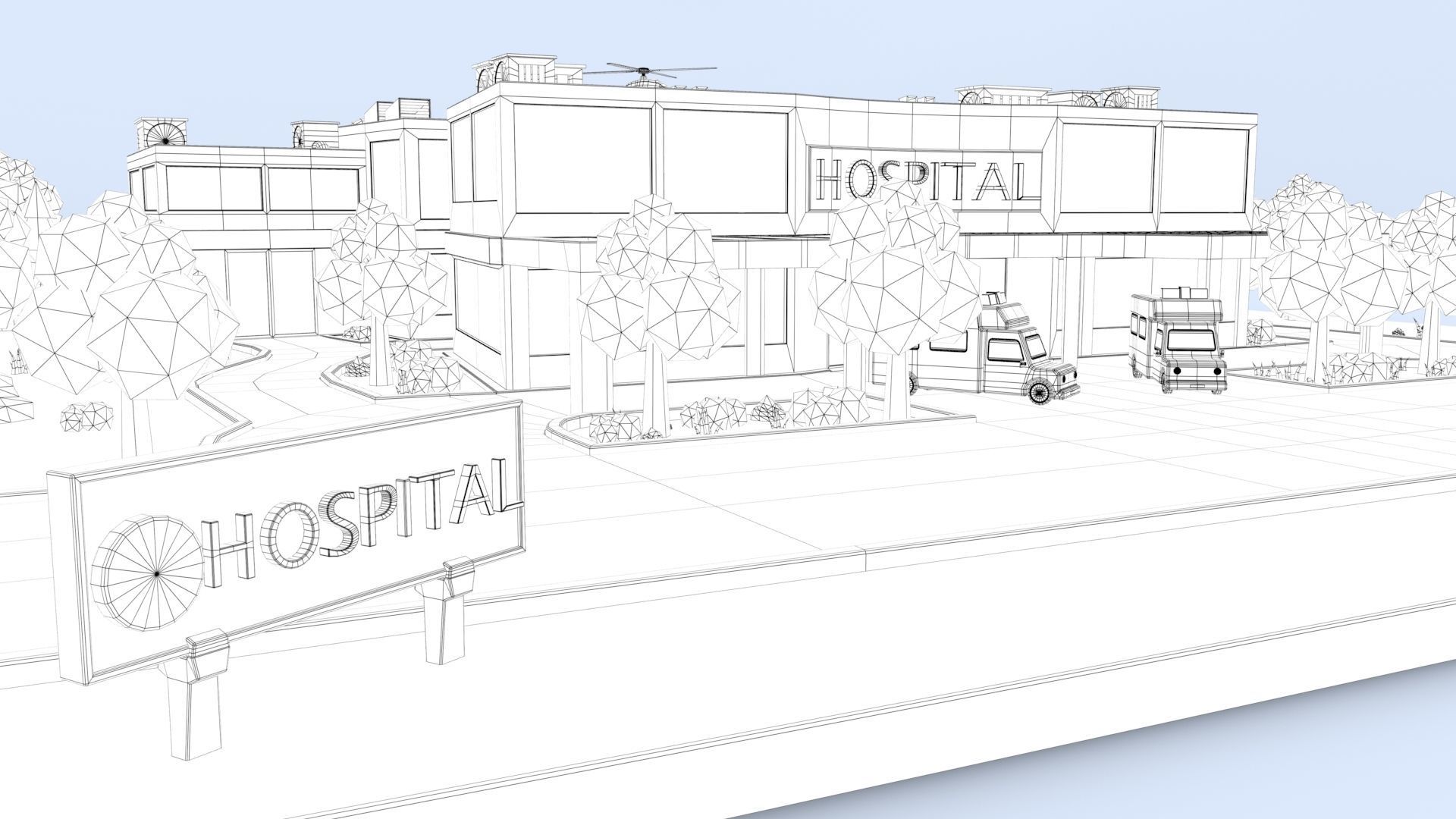 Cartoon Hospital Low-poly 3D model_24
