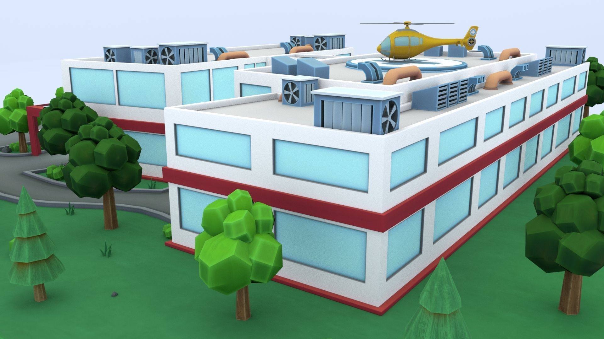 Cartoon Hospital Low-poly 3D model_15