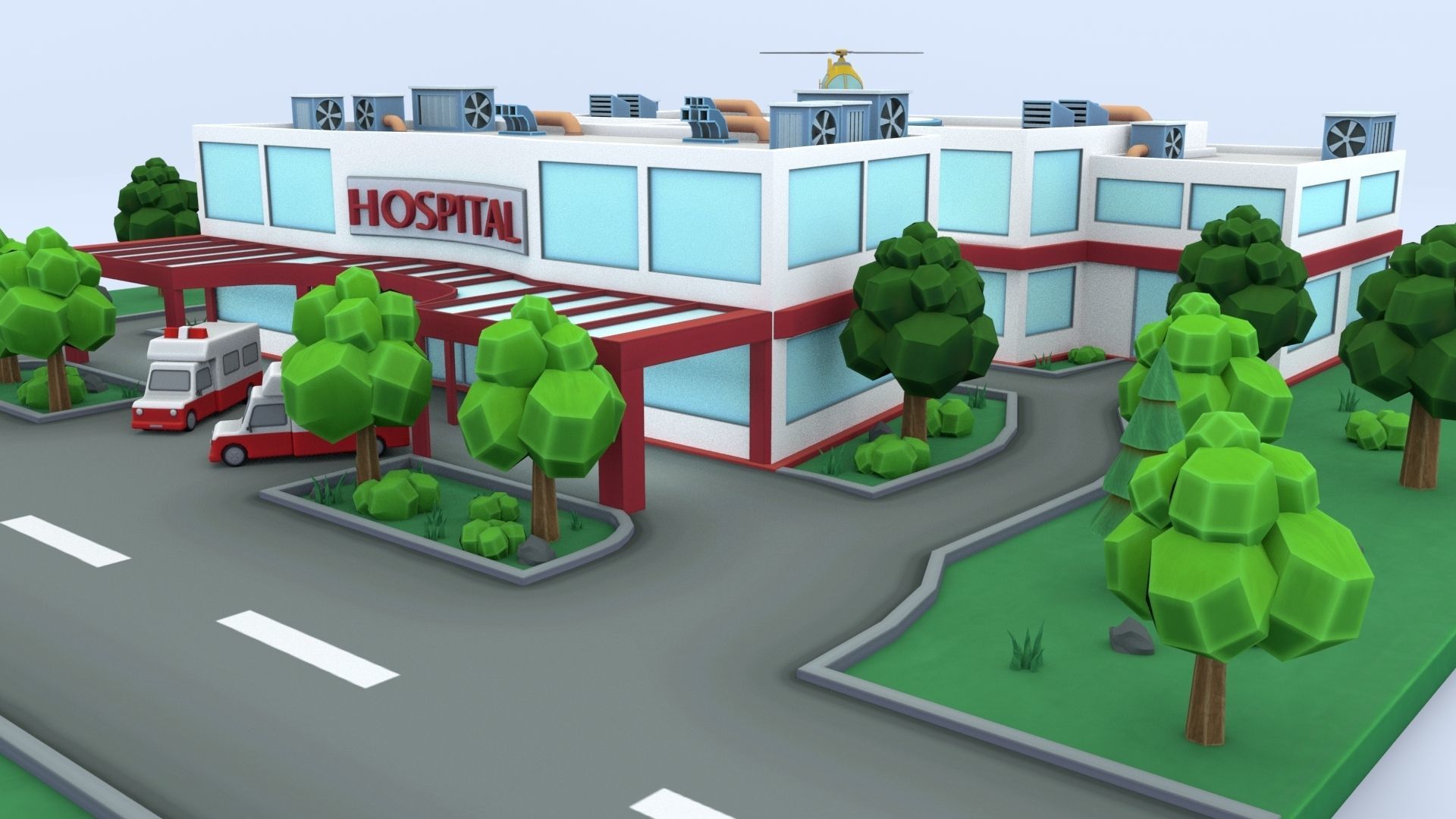 Cartoon Hospital Low-poly 3D model_19