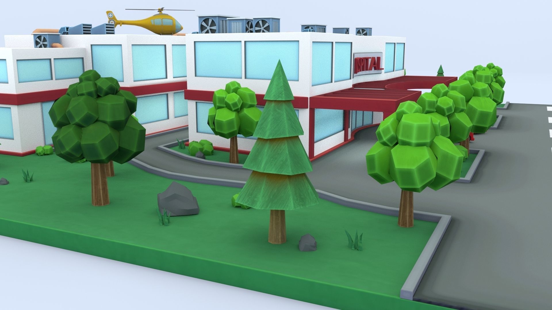 Cartoon Hospital Low-poly 3D model_29