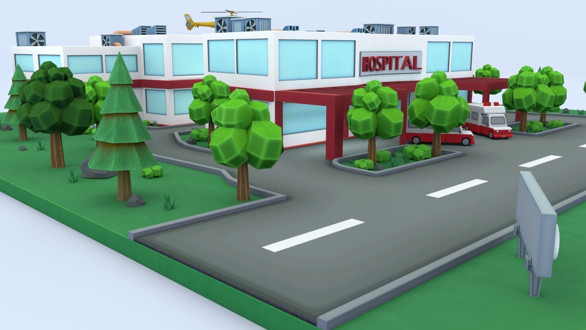 Cartoon Hospital Low-poly 3D model_27