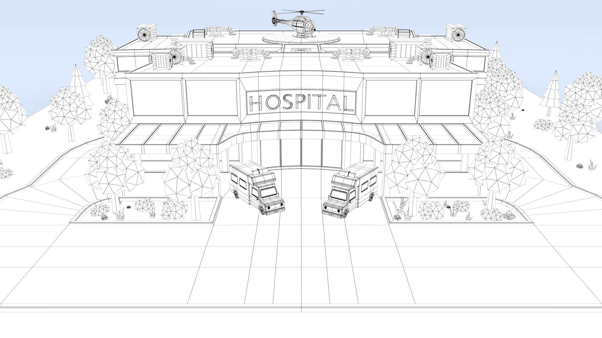 Cartoon Hospital Low-poly 3D model_2
