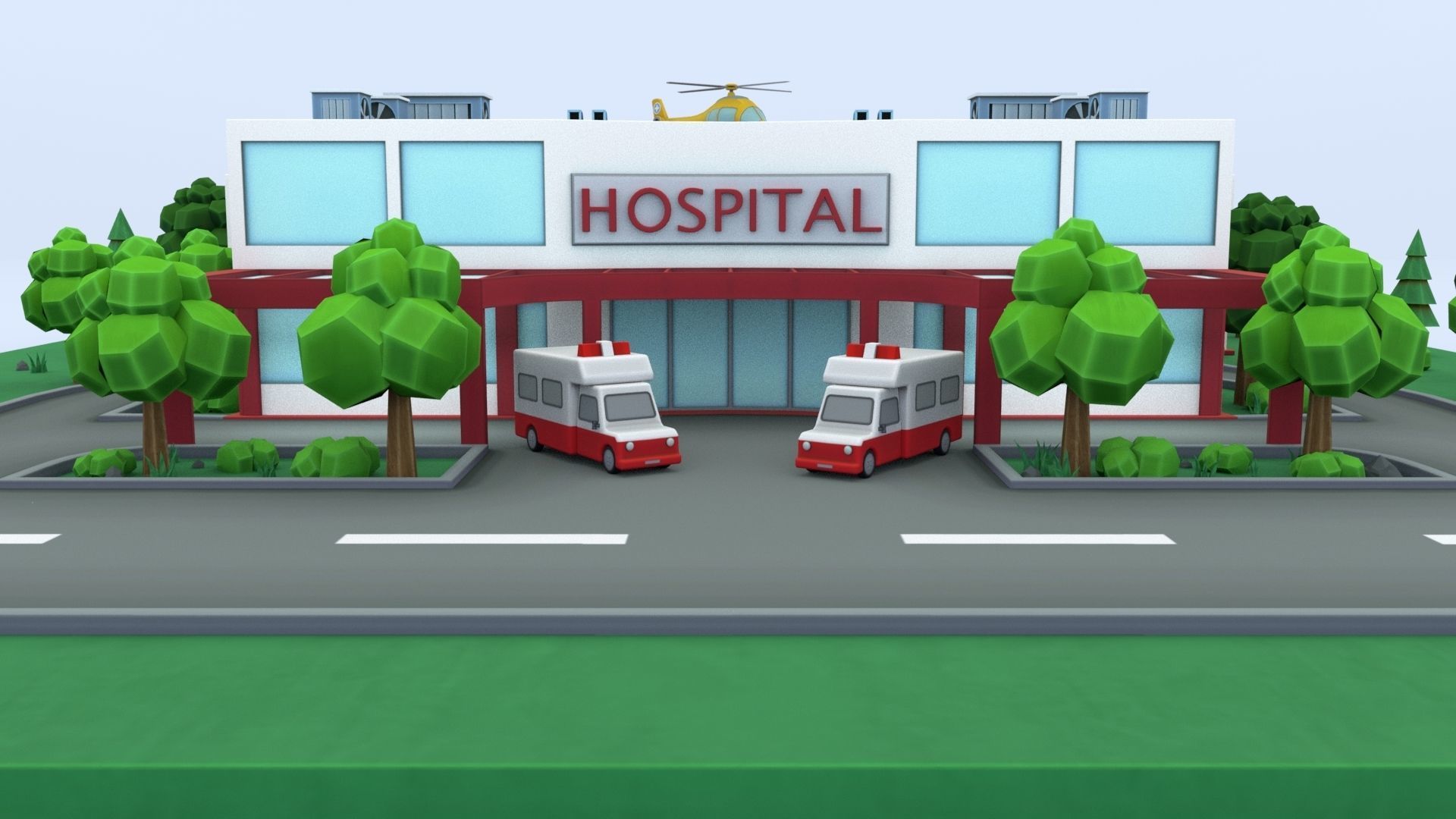 Cartoon Hospital Low-poly 3D model_21