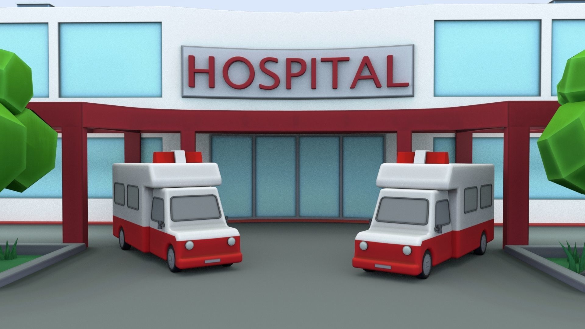 Cartoon Hospital Low-poly 3D model_57