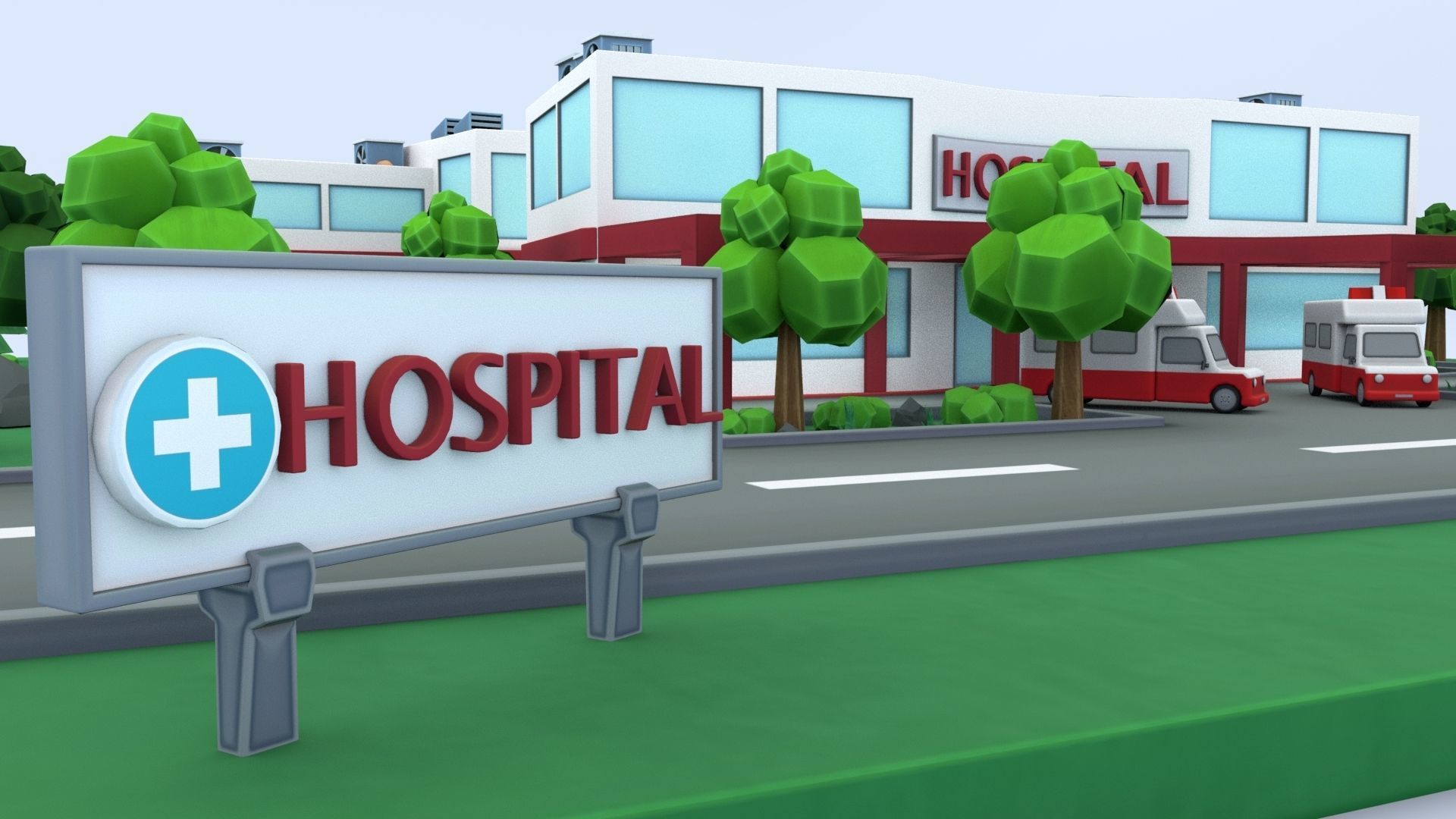 Cartoon Hospital Low-poly 3D model_25