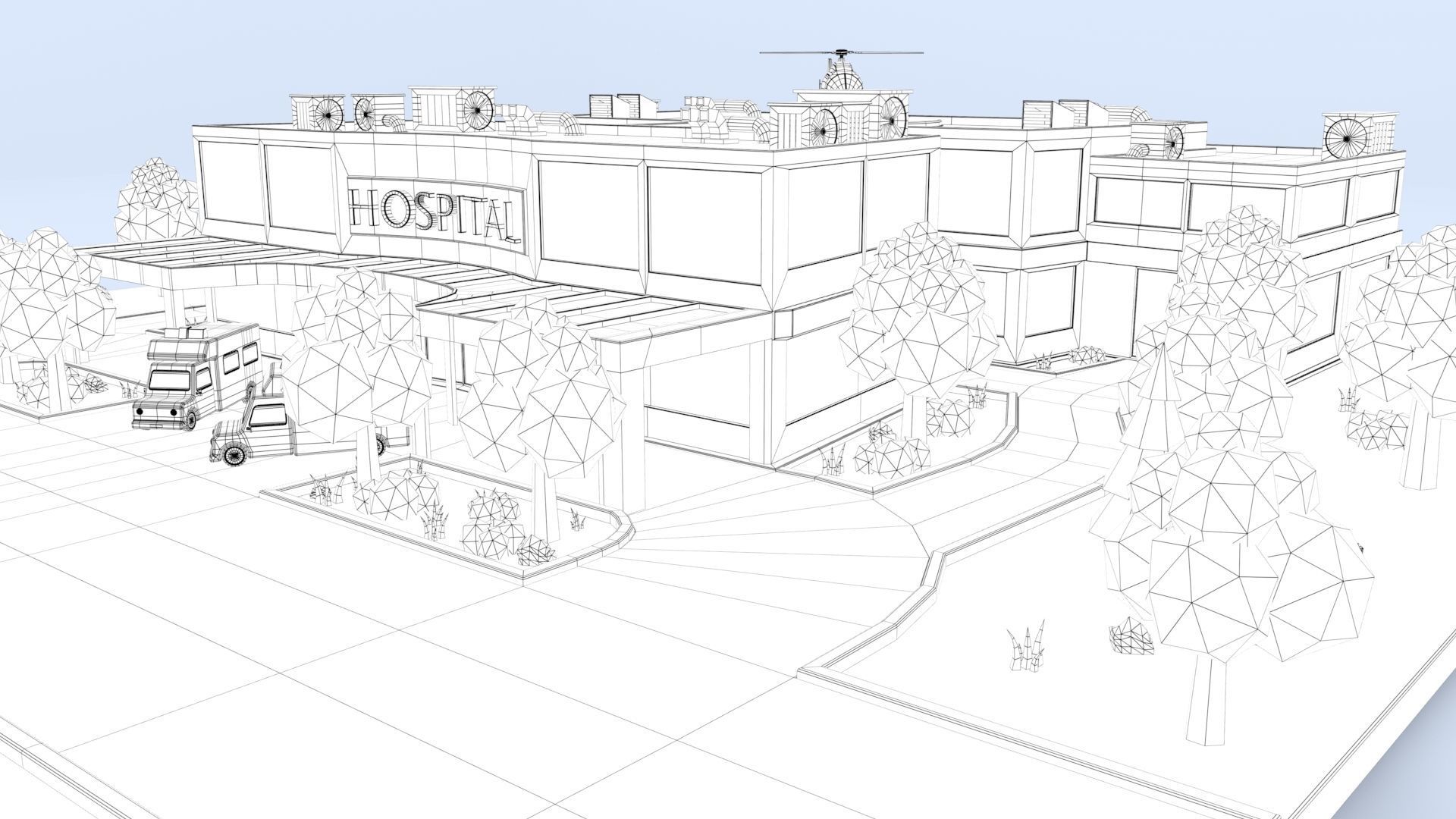 Cartoon Hospital Low-poly 3D model_20