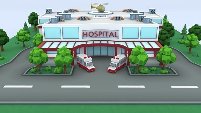 Cartoon Hospital Low-poly 3D model