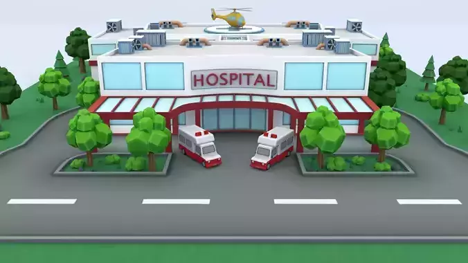 Cartoon Hospital Low-poly 3D model
