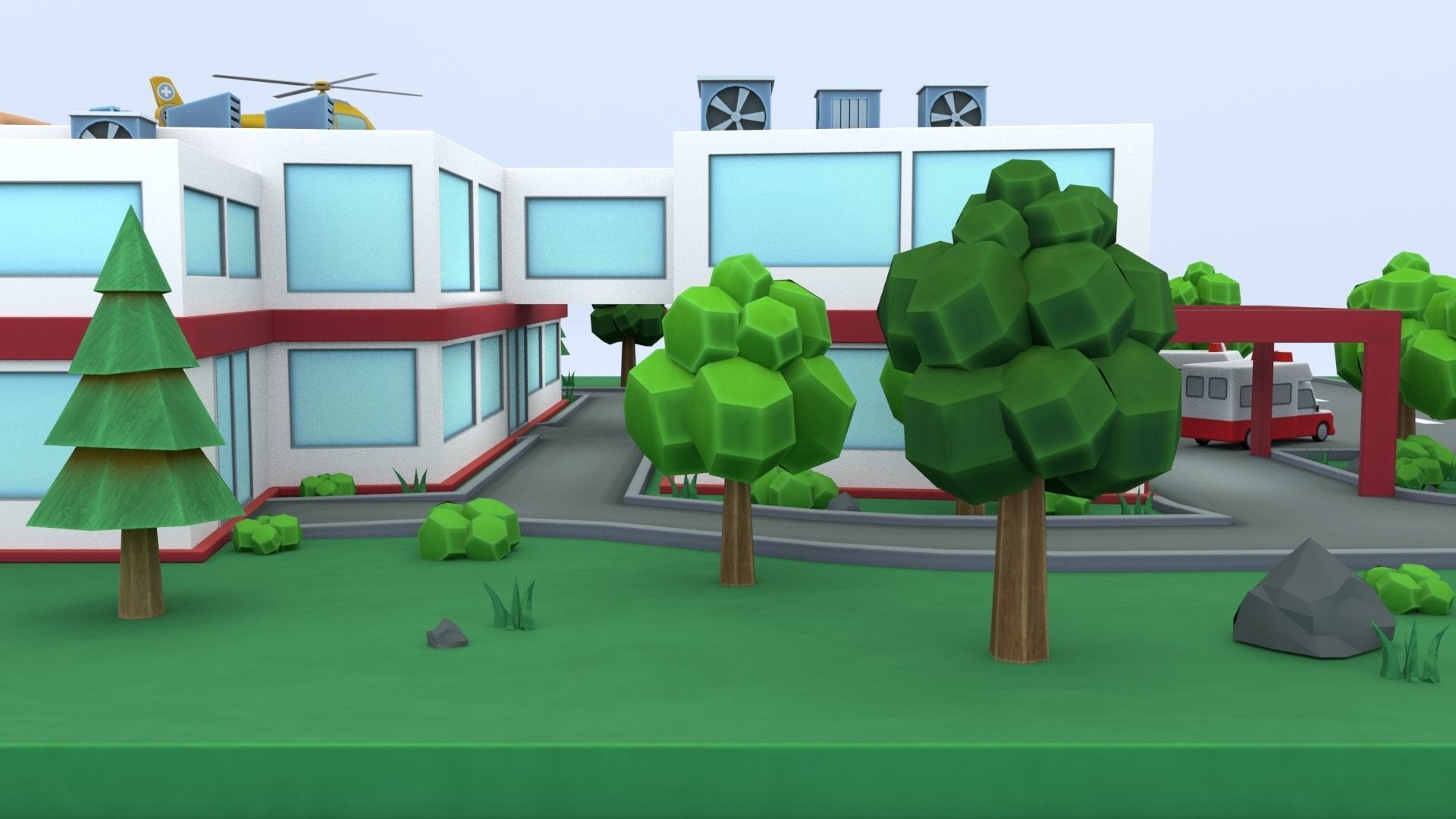 Cartoon Hospital Low-poly 3D model_33