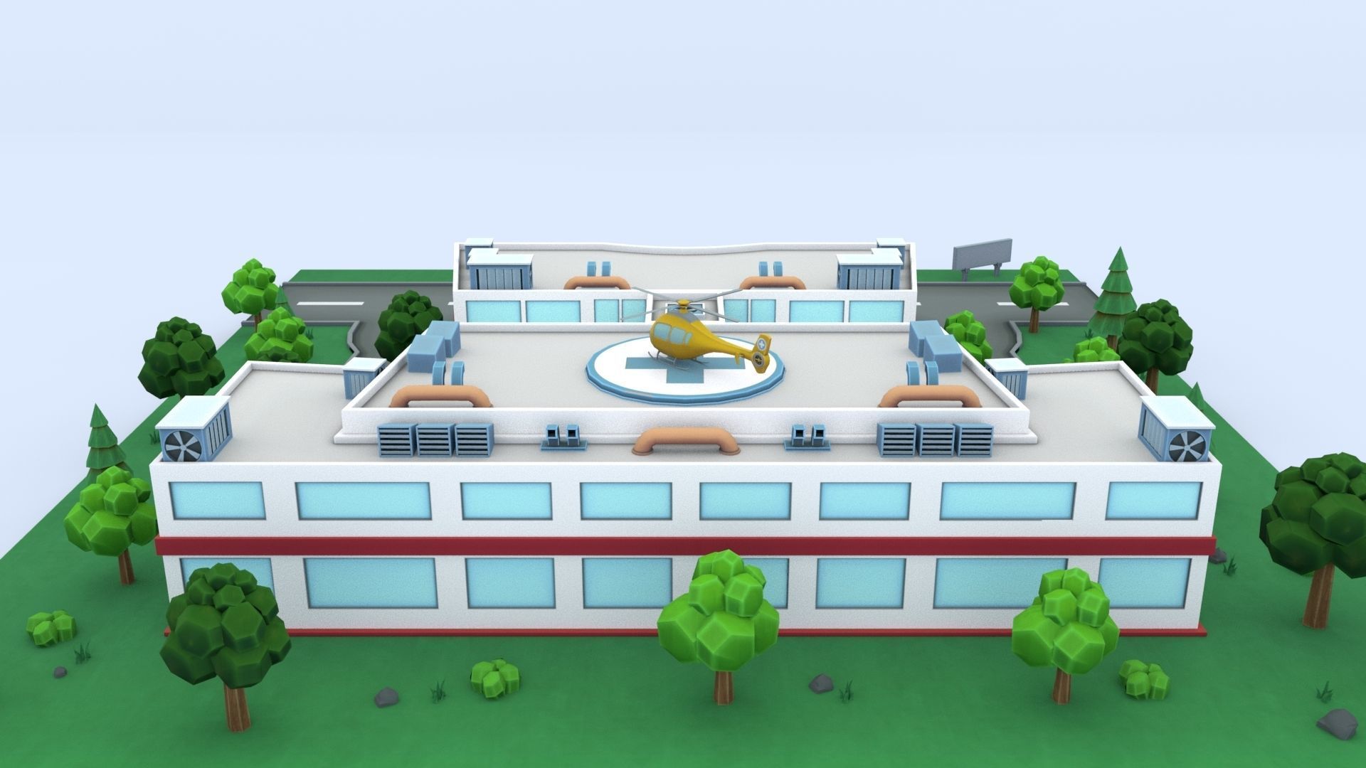 Cartoon Hospital Low-poly 3D model_11