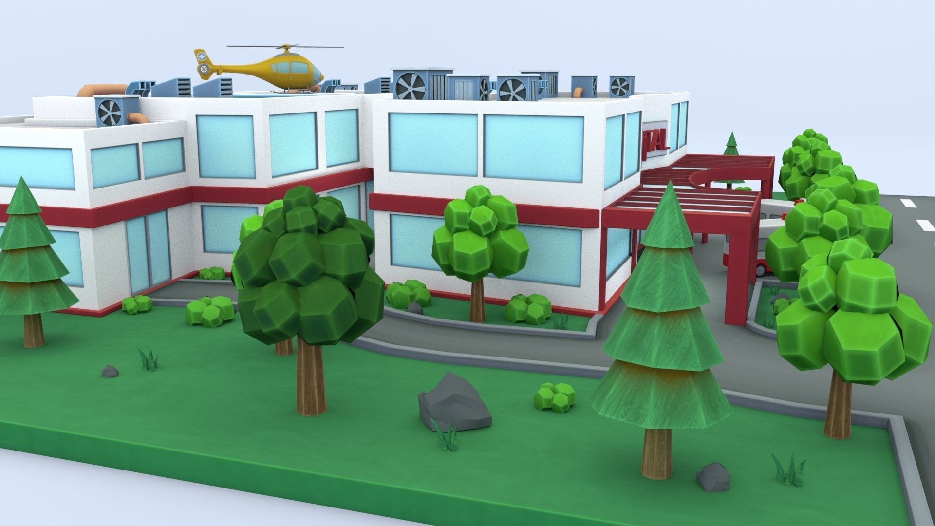 Cartoon Hospital Low-poly 3D model_31