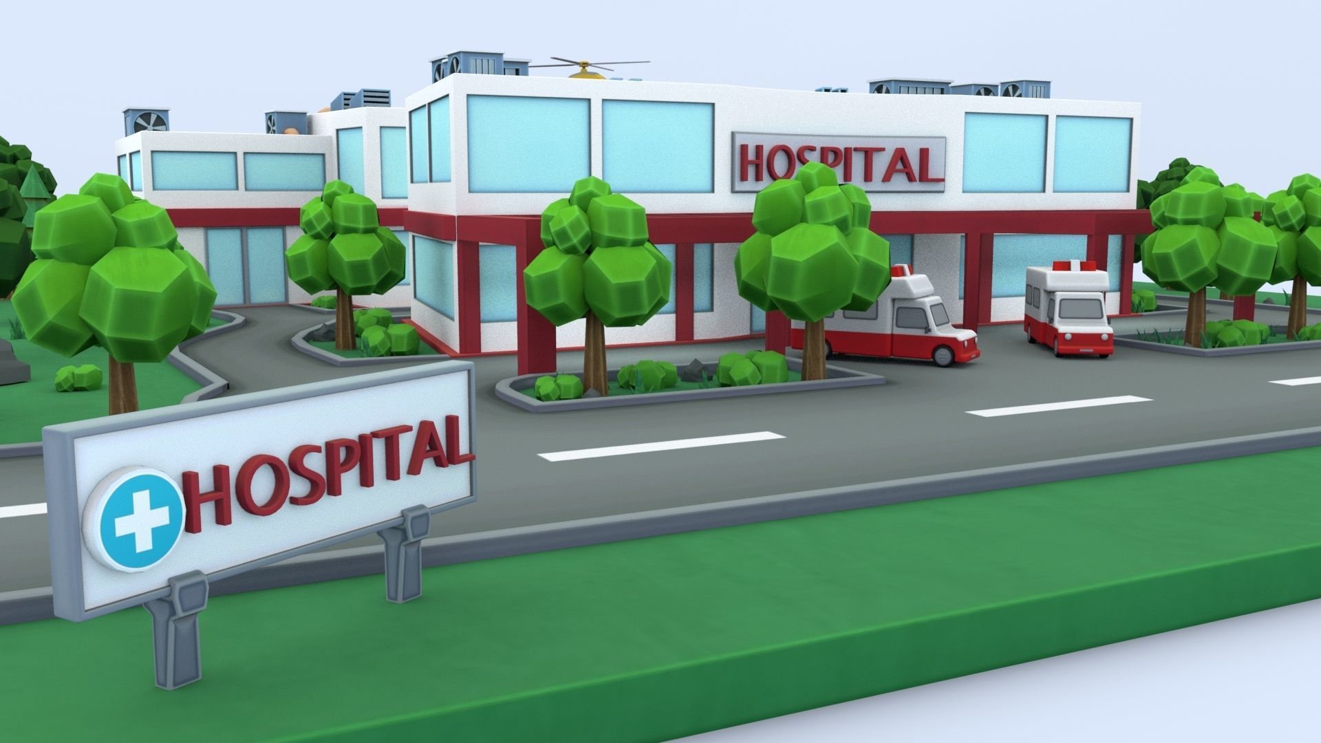 Cartoon Hospital Low-poly 3D model_23