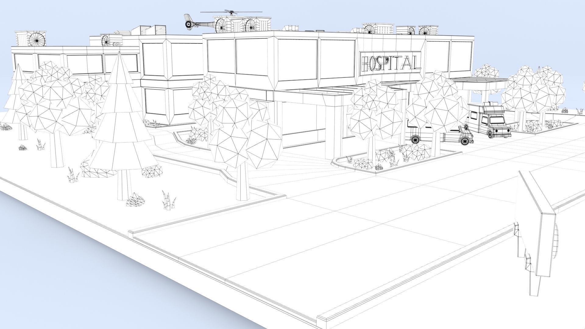 Cartoon Hospital Low-poly 3D model_28