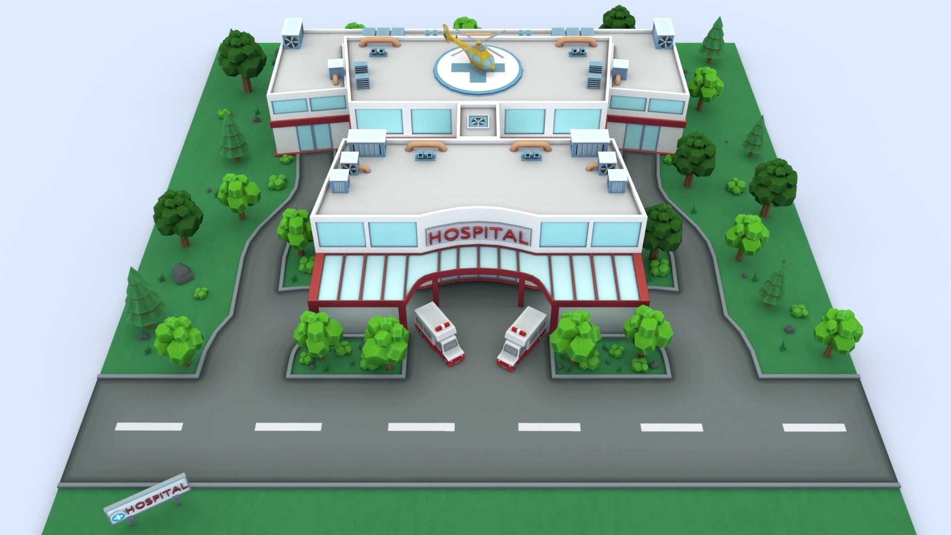 Cartoon Hospital Low-poly 3D model_3