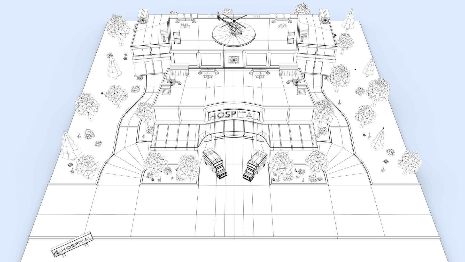 Cartoon Hospital Low-poly 3D model_4