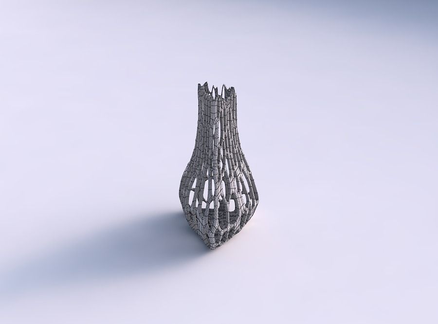 Vase puffy triangle with cracked organic lattice 3D print model_5