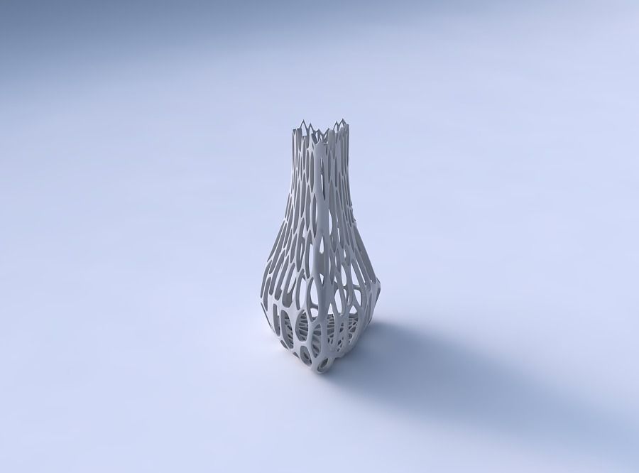 Vase puffy triangle with cracked organic lattice 3D print model_3