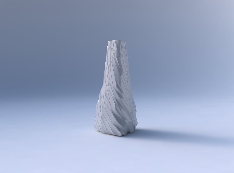Vase puffy tipped triangle with fine twisted organic cells 3D print model_4