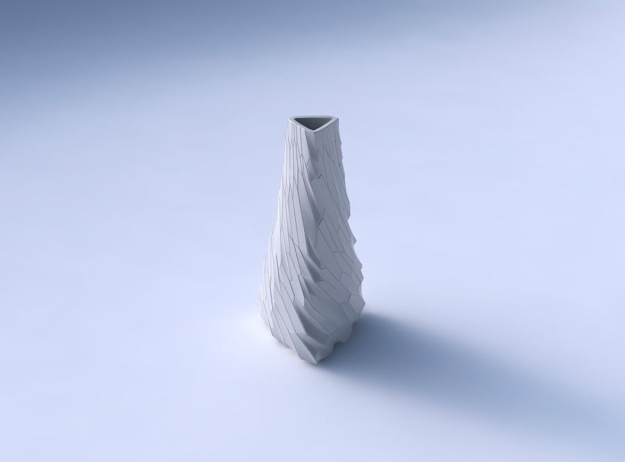 Vase puffy tipped triangle with fine twisted organic cells 3D print model_3
