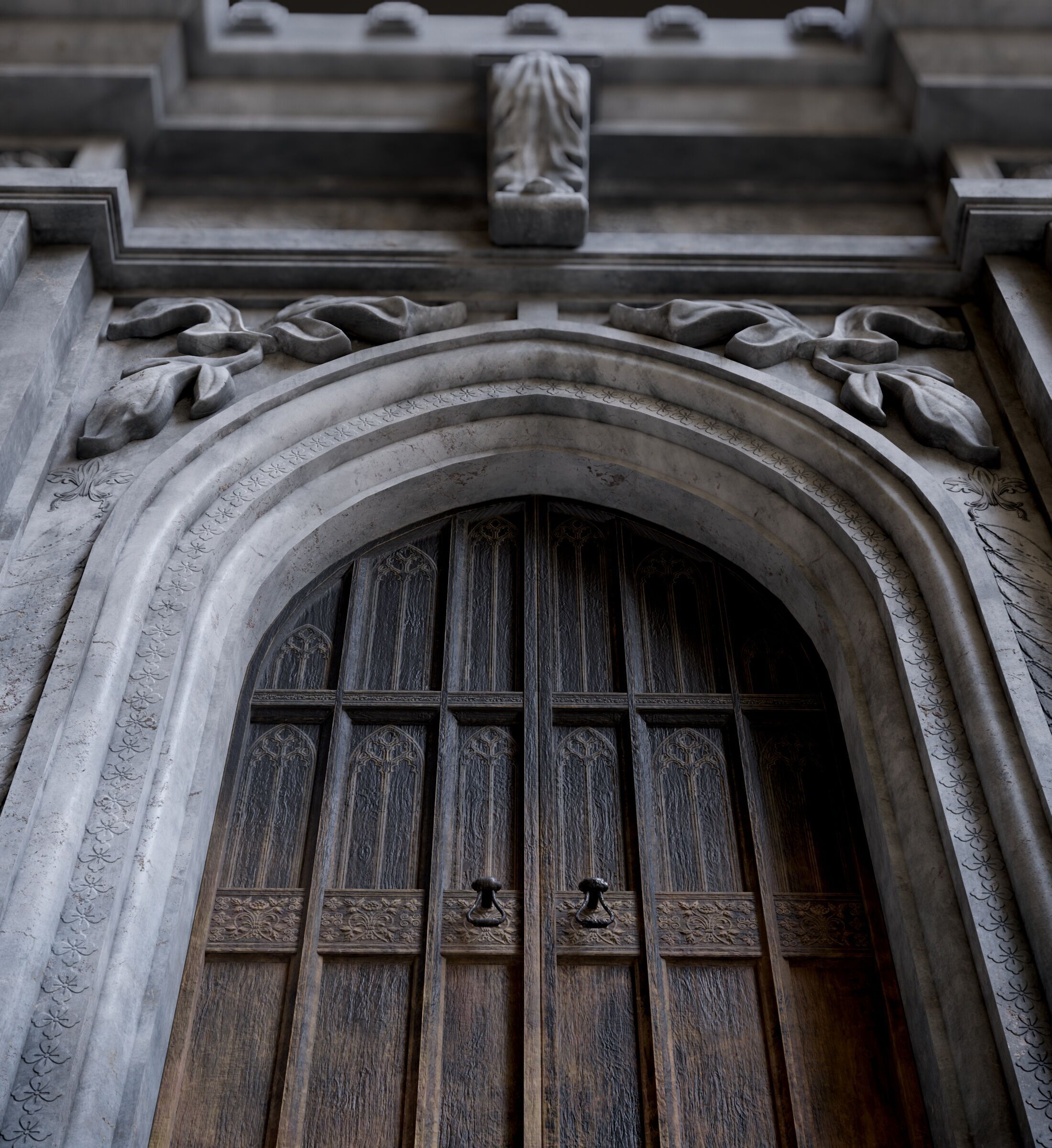 Medieval Wood Door with Stone Arch - Rigged and animated Low-poly 3D model_37
