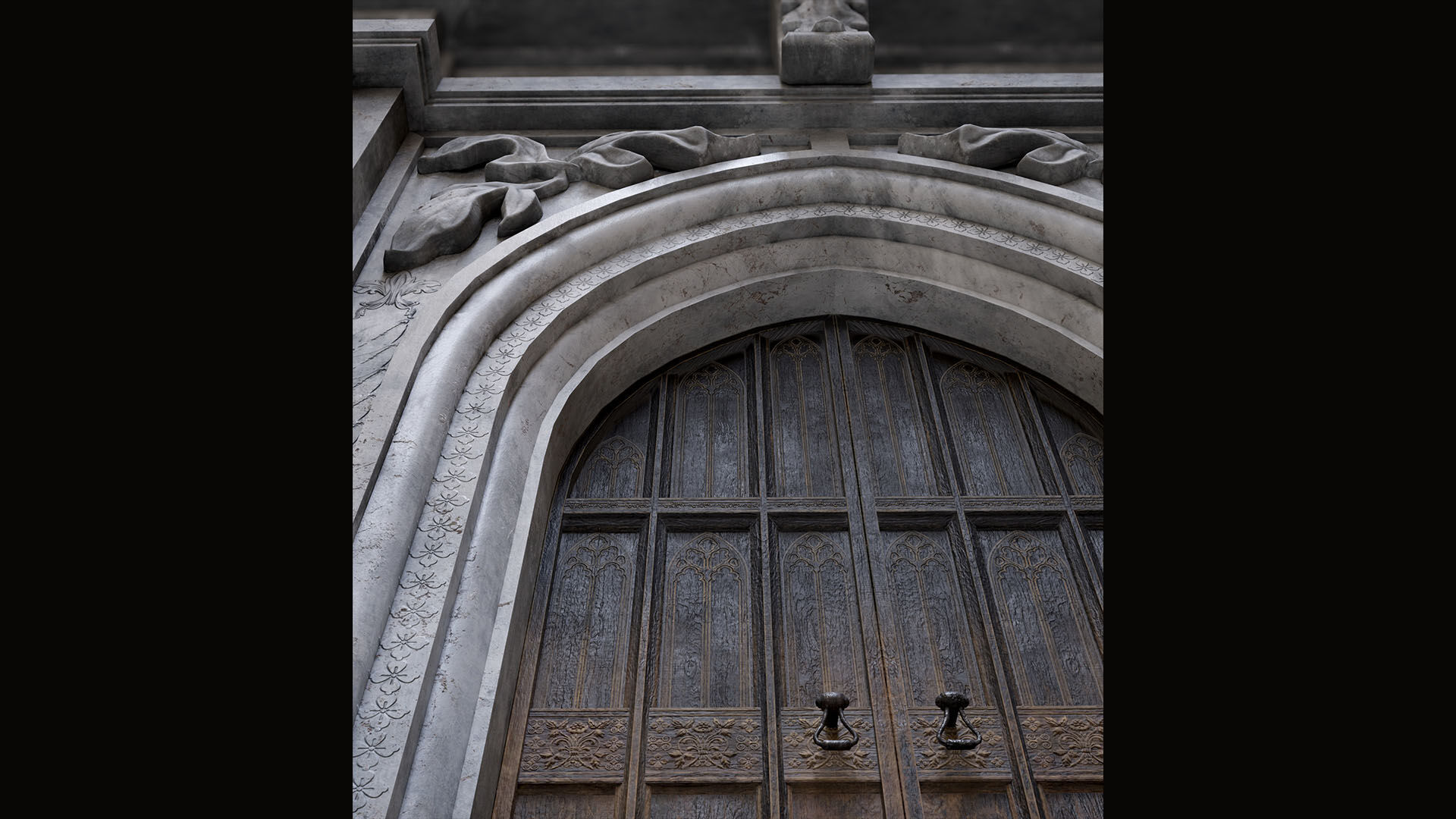 Medieval Wood Door with Stone Arch - Rigged and animated Low-poly 3D model_25
