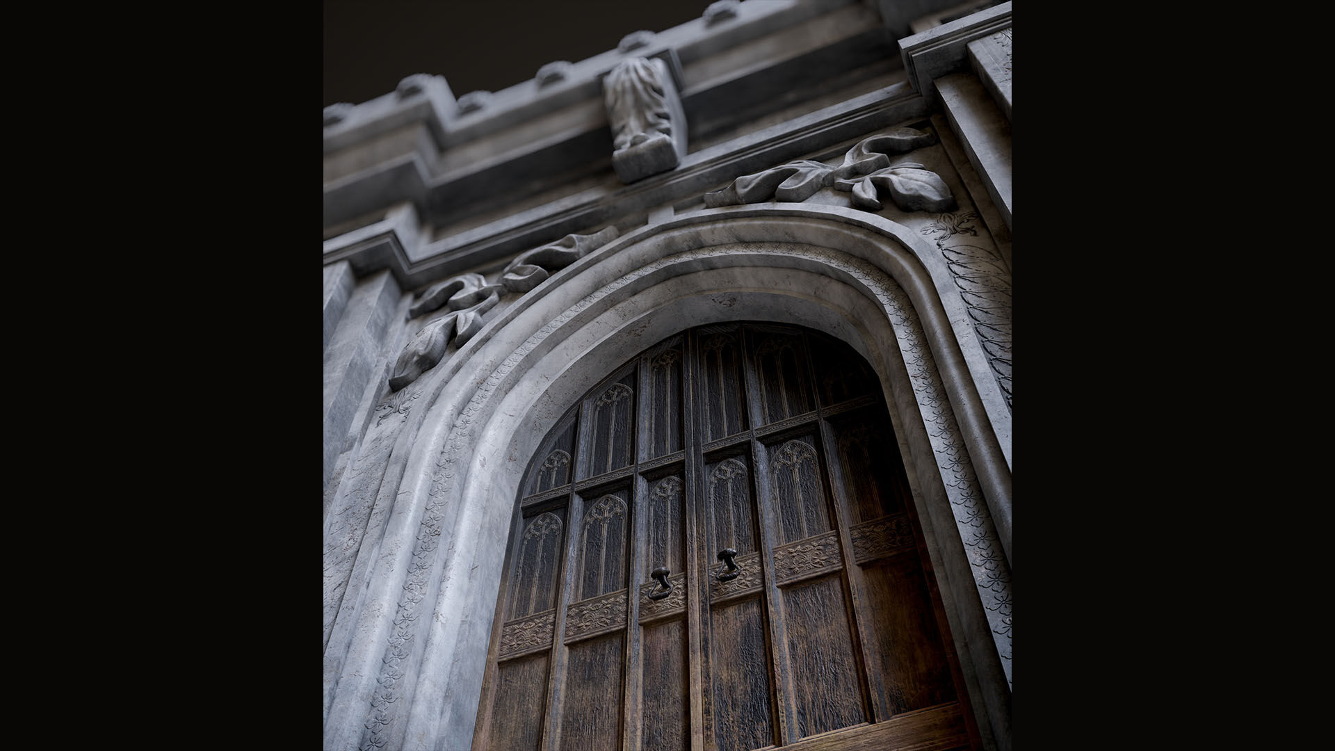 Medieval Wood Door with Stone Arch - Rigged and animated Low-poly 3D model_14