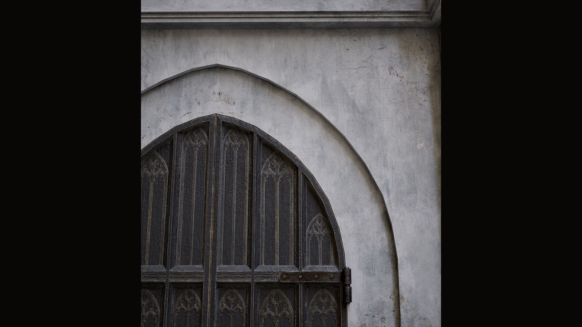 Medieval Wood Door with Stone Arch - Rigged and animated Low-poly 3D model_11