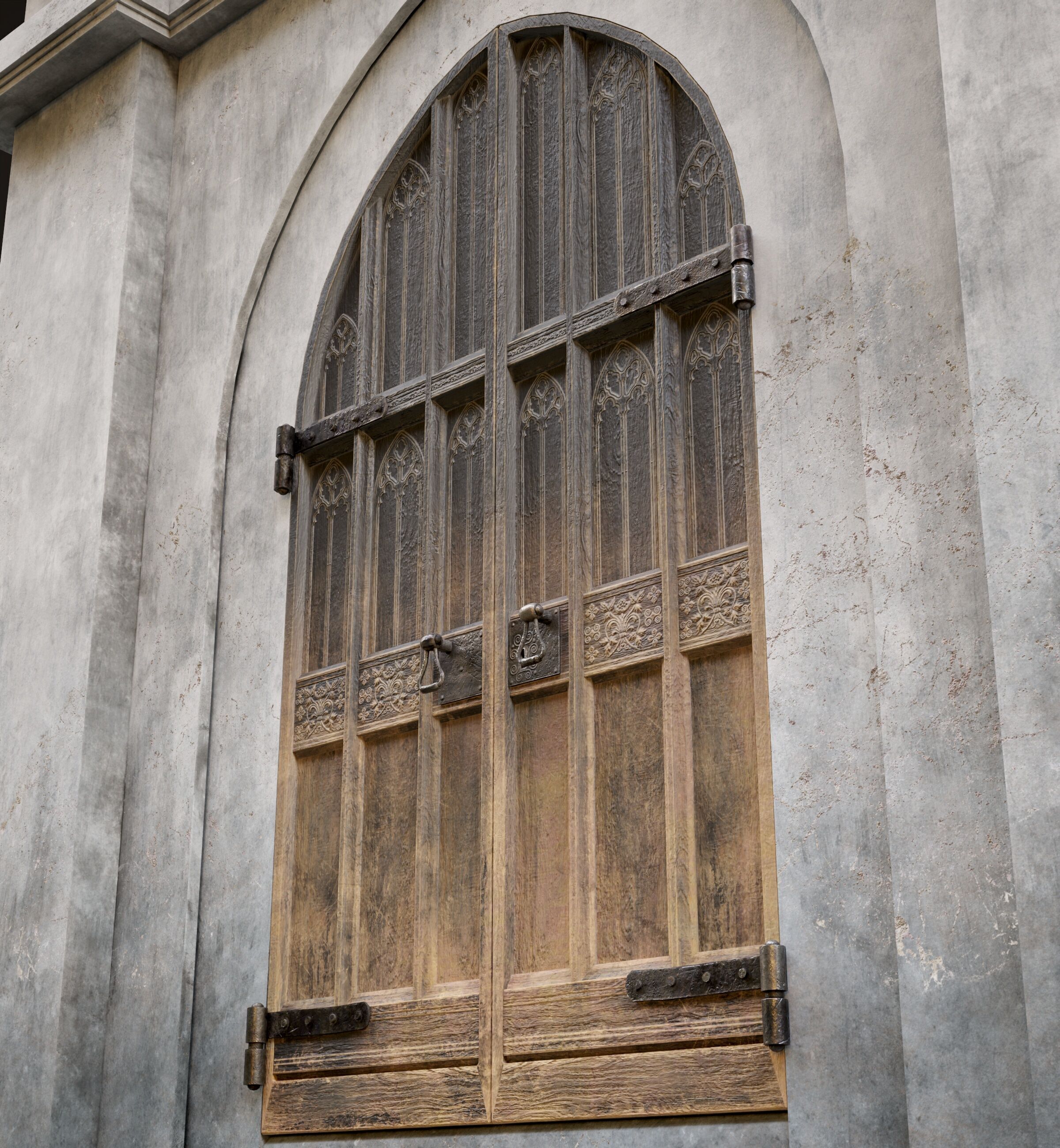 Medieval Wood Door with Stone Arch - Rigged and animated Low-poly 3D model_34