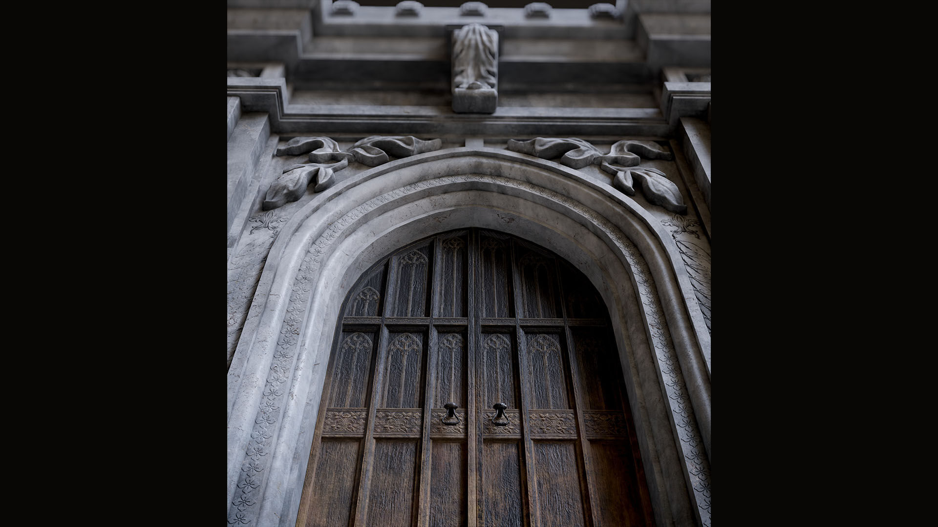 Medieval Wood Door with Stone Arch - Rigged and animated Low-poly 3D model_21