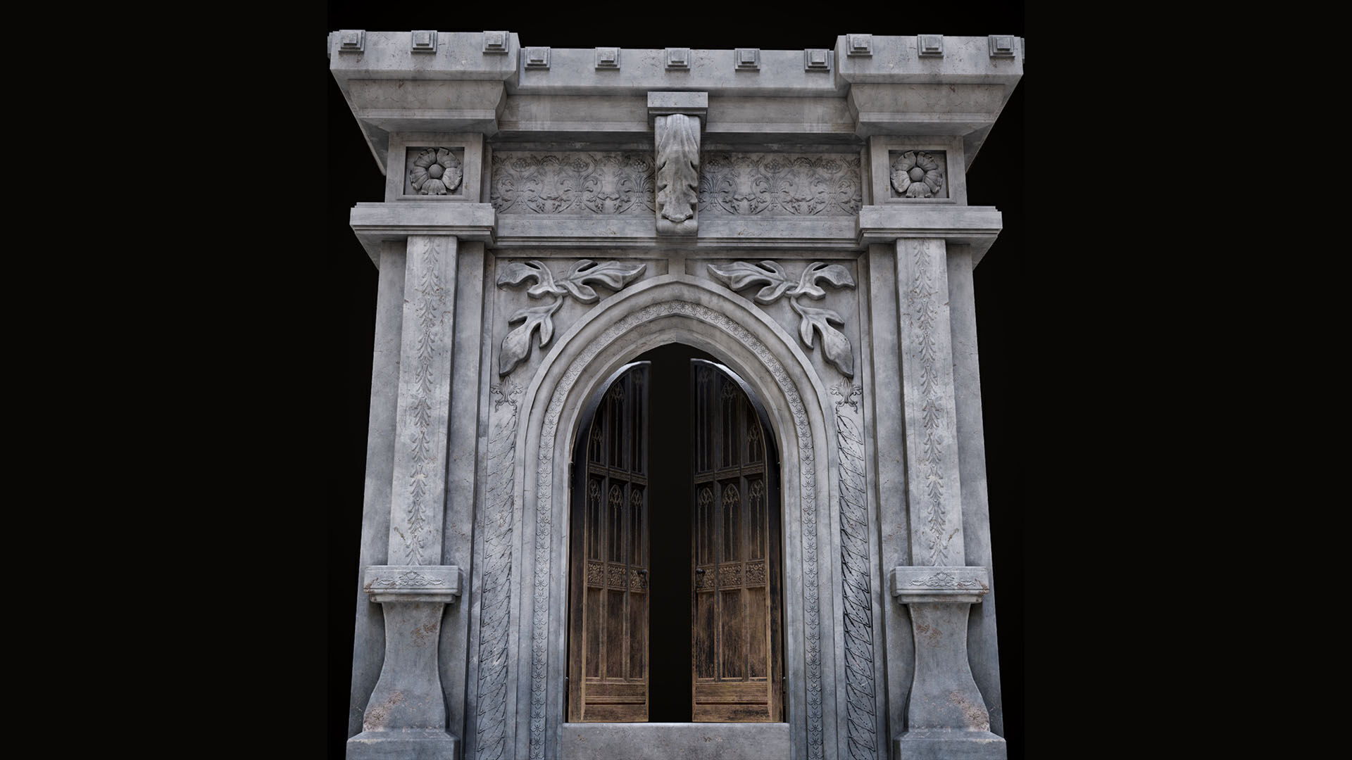 Medieval Wood Door with Stone Arch - Rigged and animated Low-poly 3D model_10