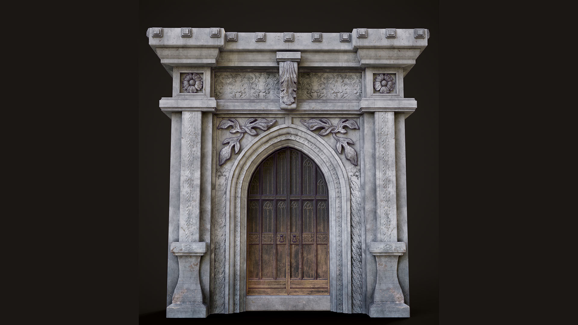 Medieval Wood Door with Stone Arch - Rigged and animated Low-poly 3D model_24