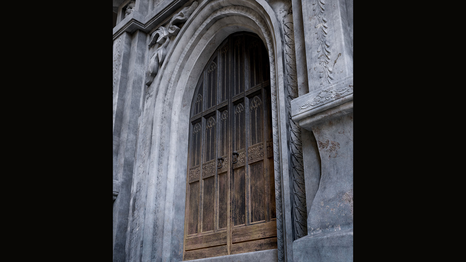Medieval Wood Door with Stone Arch - Rigged and animated Low-poly 3D model_17