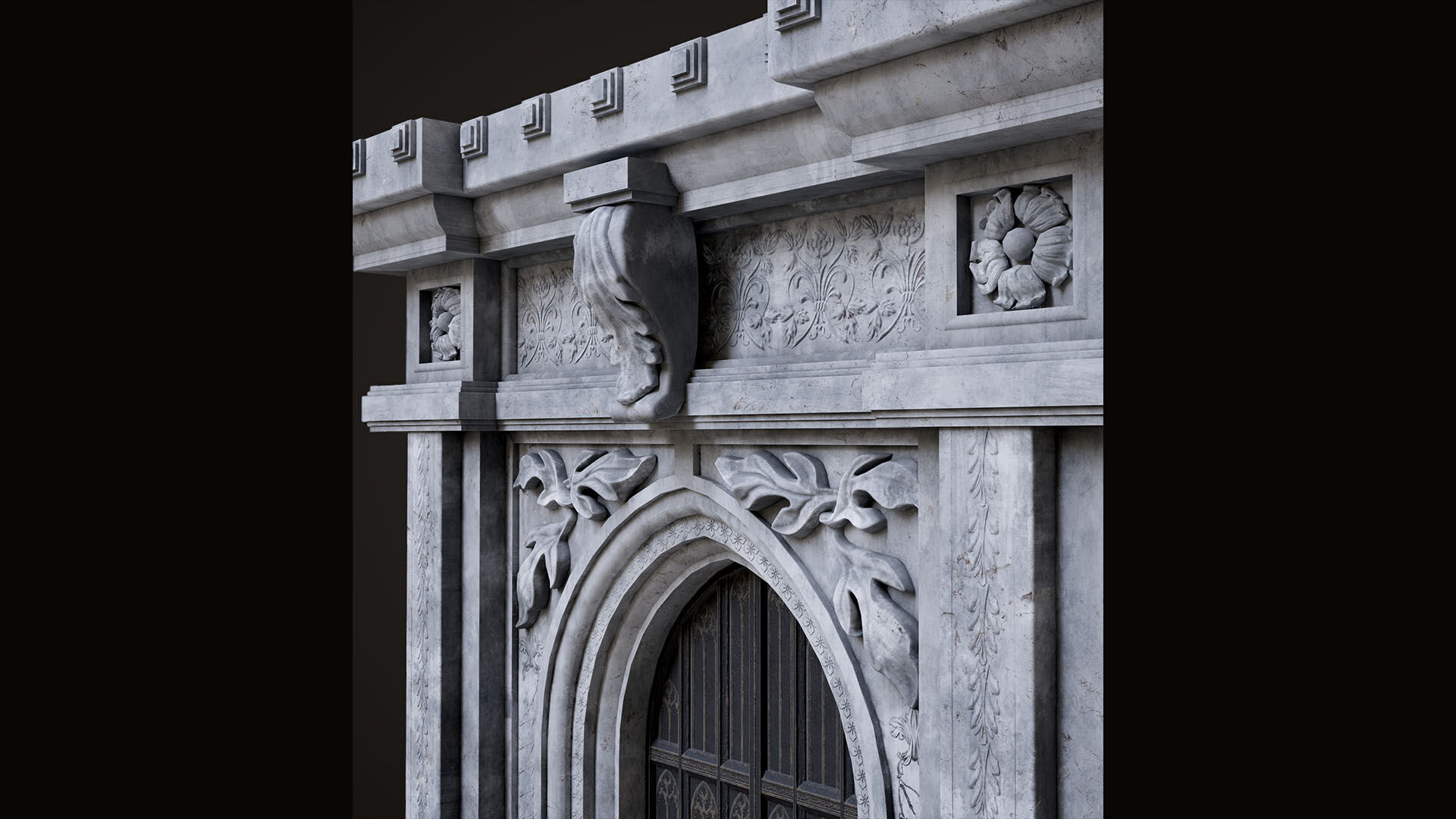 Medieval Wood Door with Stone Arch - Rigged and animated Low-poly 3D model_49