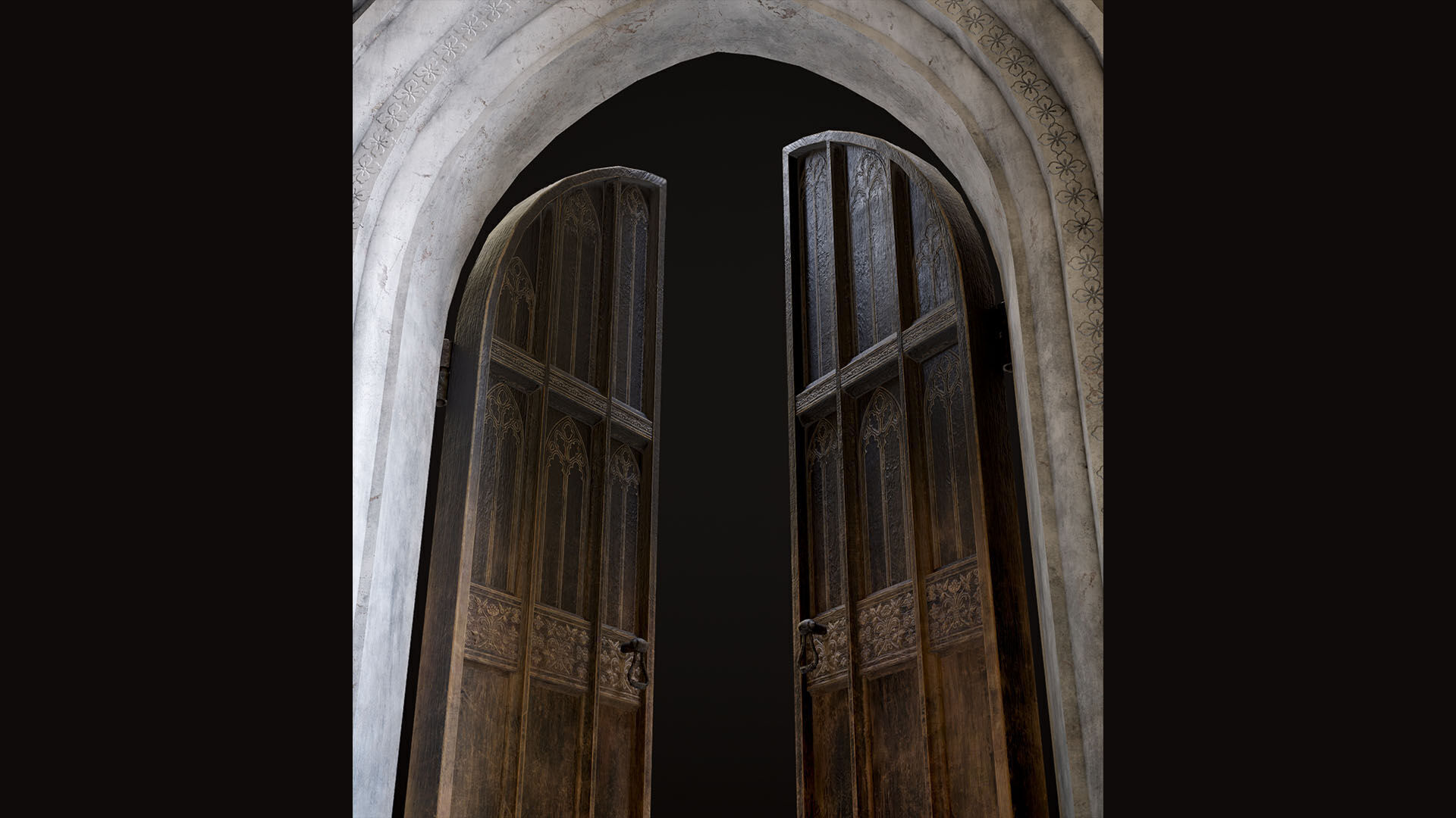 Medieval Wood Door with Stone Arch - Rigged and animated Low-poly 3D model_15