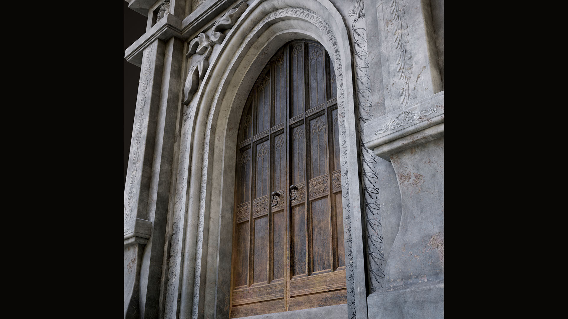 Medieval Wood Door with Stone Arch - Rigged and animated Low-poly 3D model_19